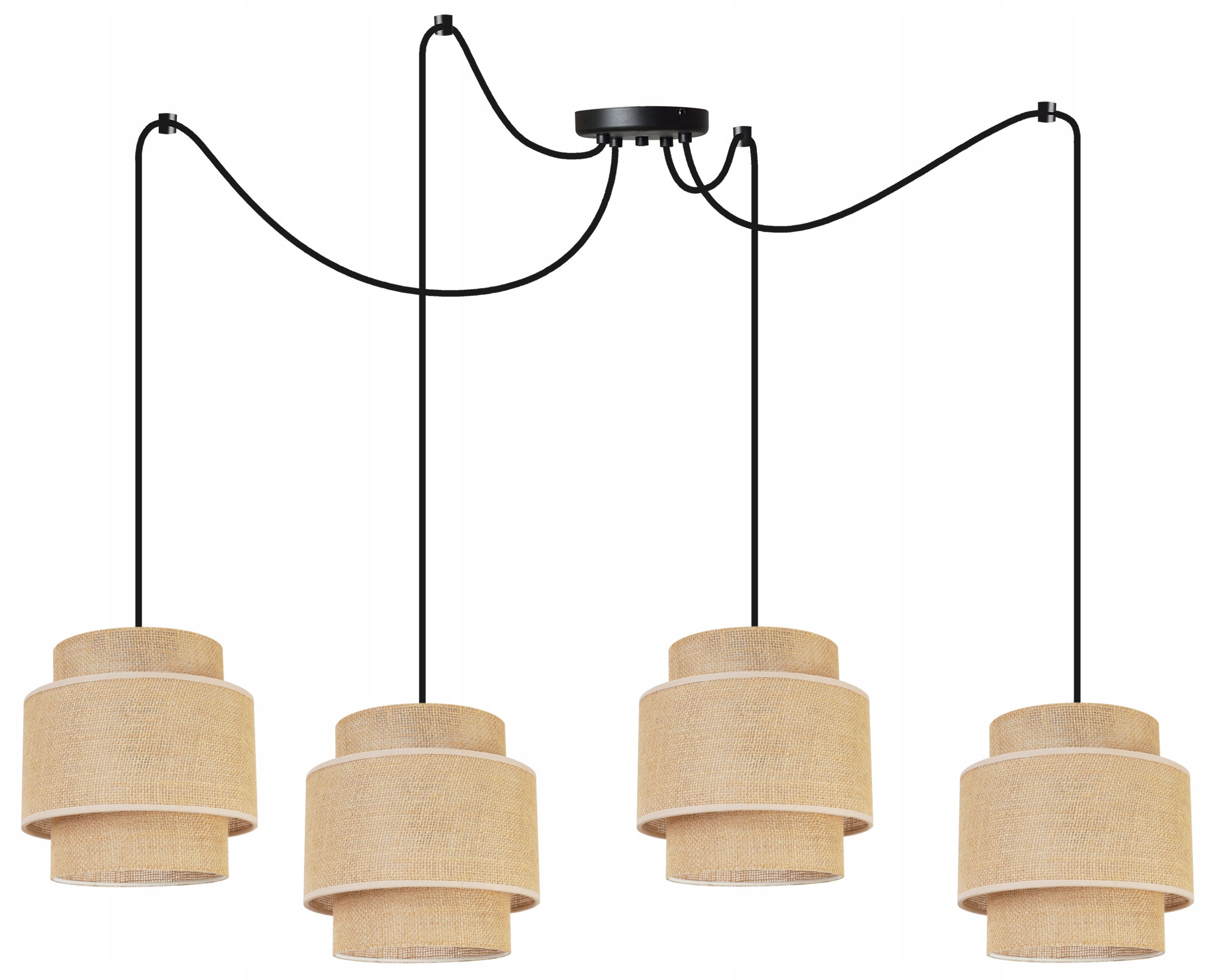 Lampa sufitowa wisząca Boho Pająk loft 4xE27 abażur juta czarny/beżowy Light Home LH