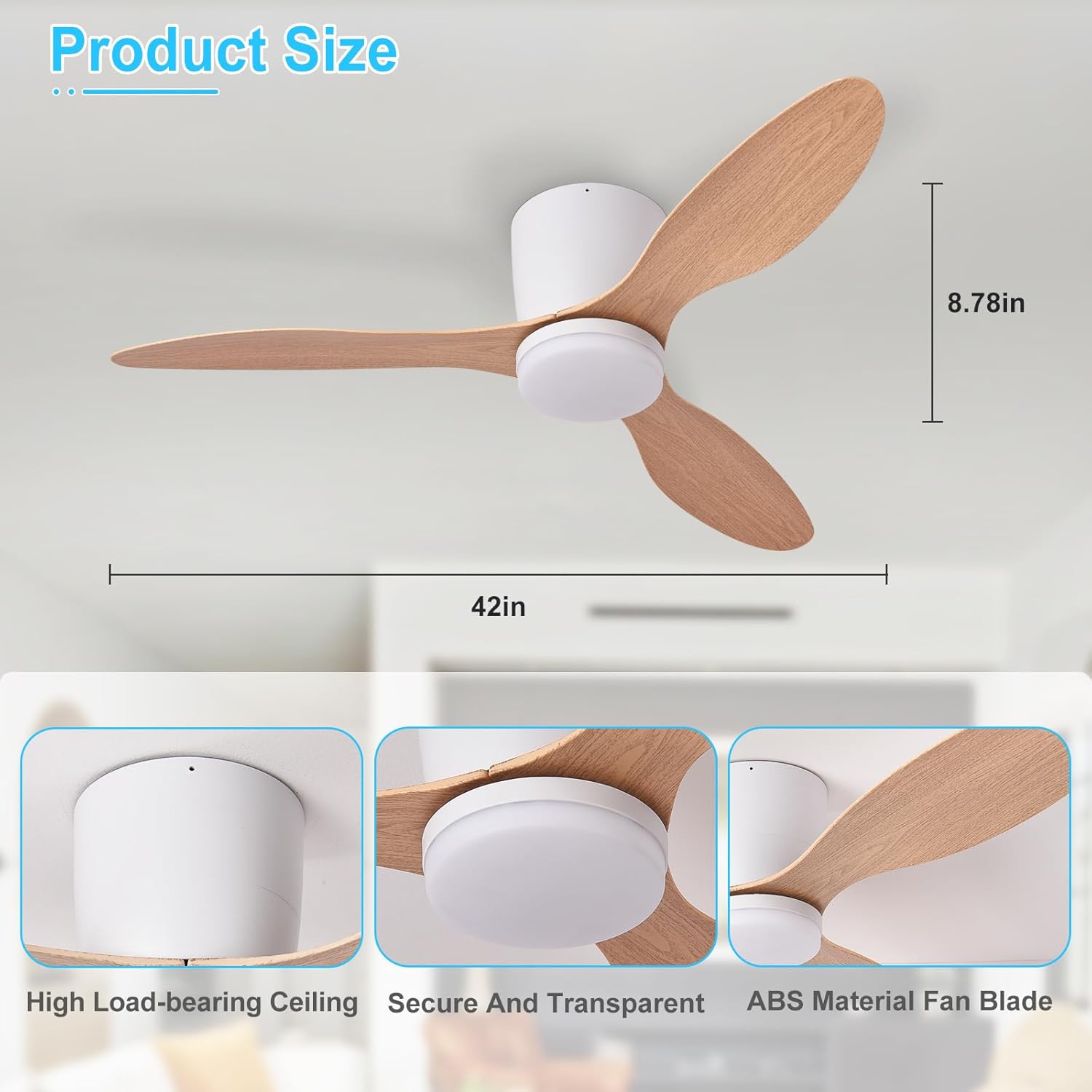 Ventilateurs de plafond de 42 pouces avec éclairage pour chambre à coucher, ventilateur à profil bas avec télécommande et pales Chêne réversibles - 5