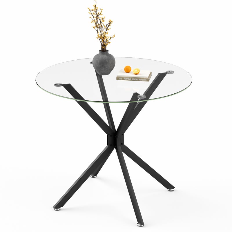Okrągły stół do jadalni z hartowanego szkła, odpowiedni dla 1–4 osób, 90 cm, czarny