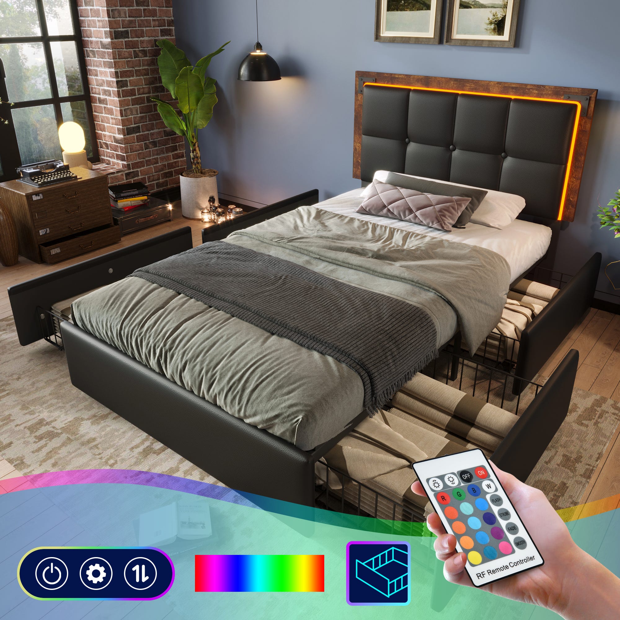 Letto Imbottito Letto Pelle Nero Letto Imbottito 90 X 200 Cm Con