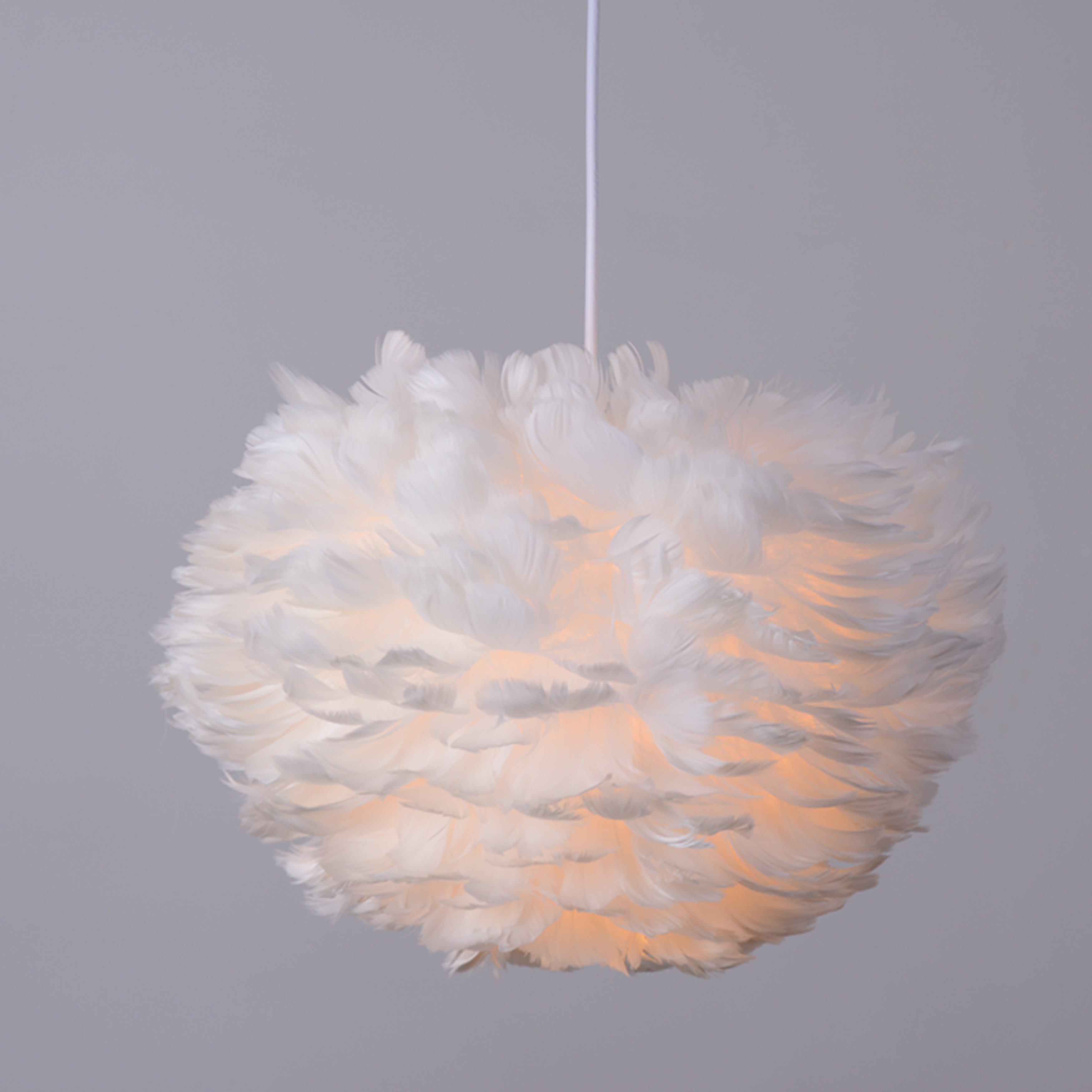 Luminaire suspendu Globe Blanc Plume Chandelier E27 pour Chambre d'enfant Salon D50 cm x H38 cm - 6