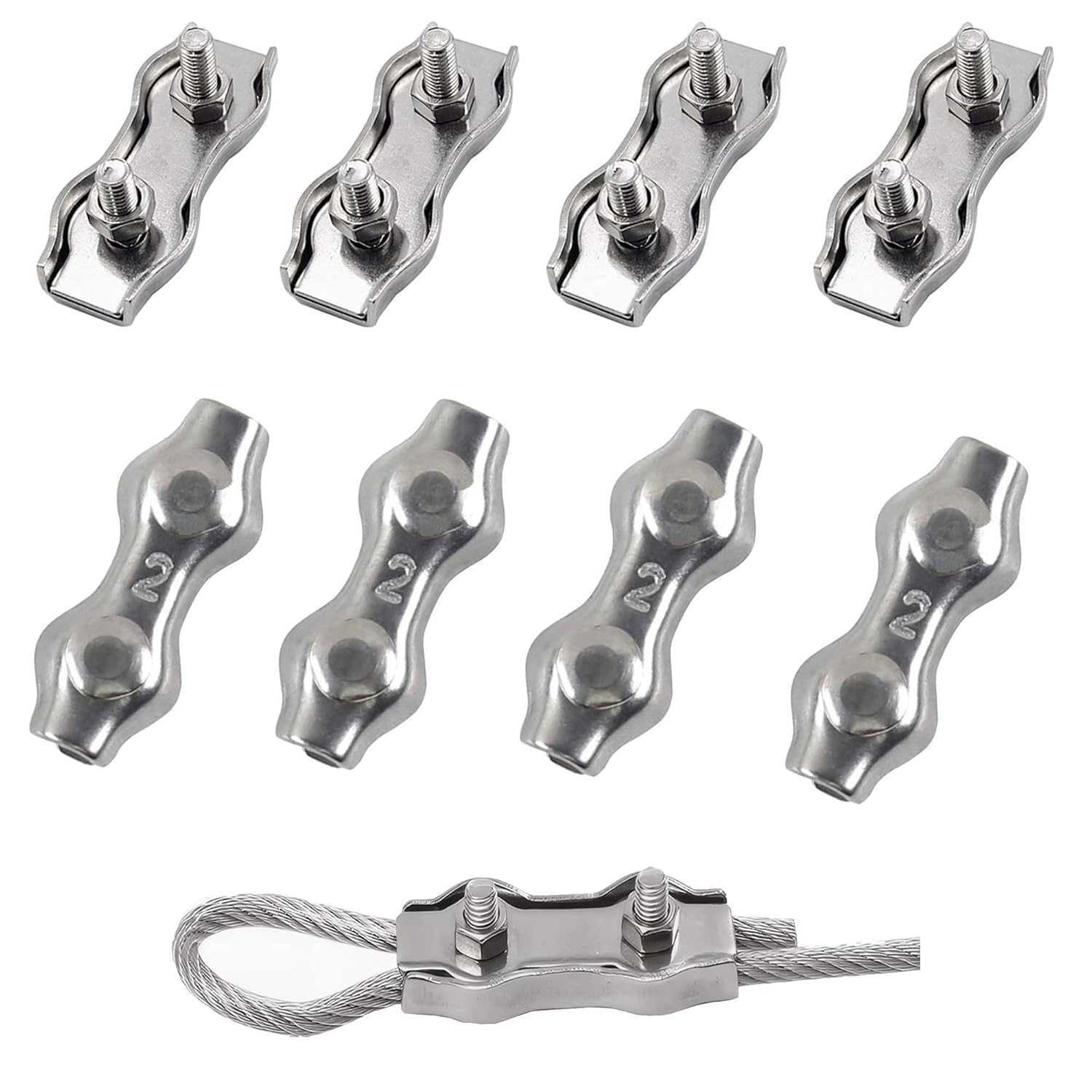 Zacisk kablowy M2 ze stali nierdzewnej 304, zacisk kablowy Duplex Clip, do stosowania na placach budowy, do markizy na ubrania, do kabla stalowego Ø 2
