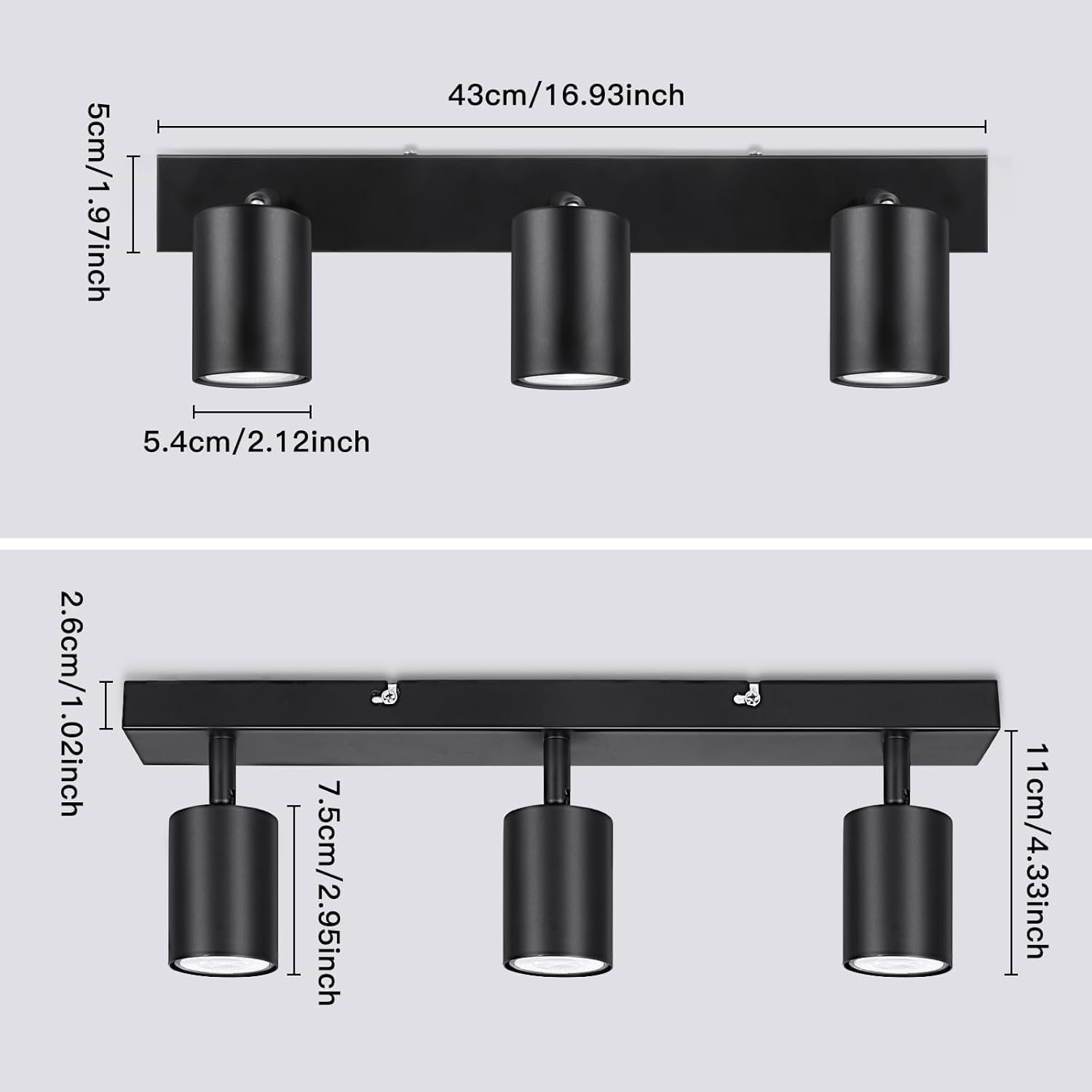 Luminaire Plafonnier Spot Orientable Noir, Moderne Spot Plafond GU10 Spot Interieur Plafond,Pivotants Plafonnier LED 3 Spots pour Cuisine,Sans Ampoule - 3