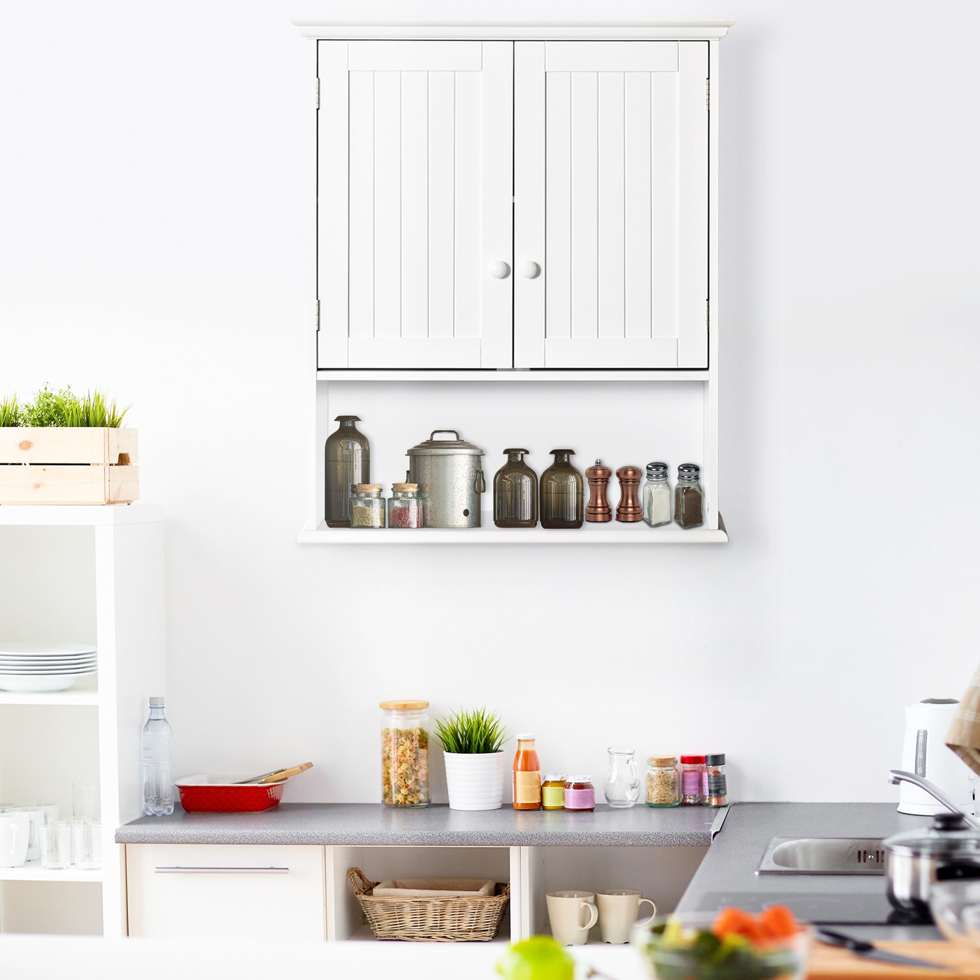 Armario baño de pared con 2 puertas kleankin 60x20x70.5 cm blanco - 5