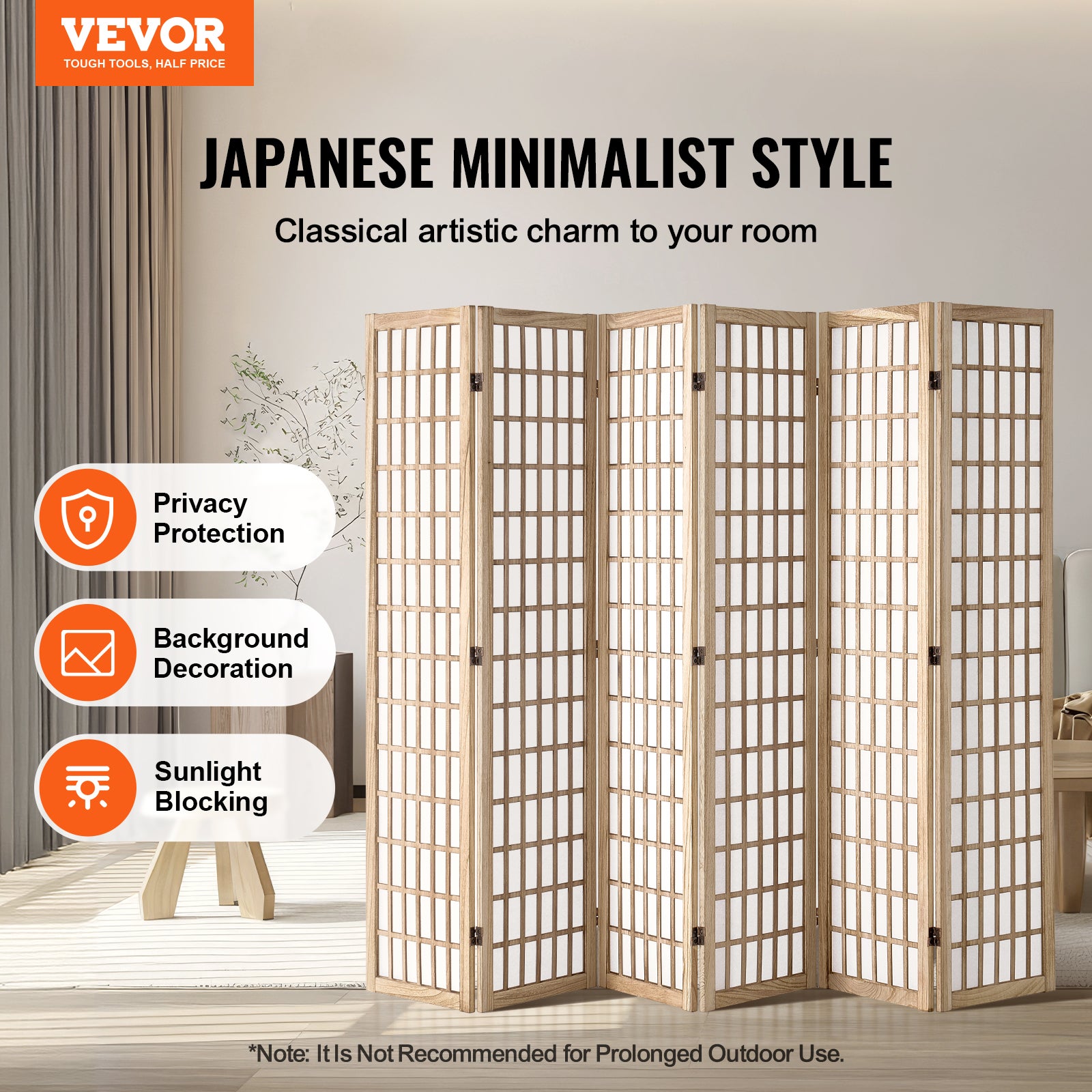 Cloison de Séparation 6 Panneaux,VEVOR Paravent Japonais,Cloison Pliable,Portable pour Séparation de Pièce,Intérieur,Maison,Bureau - 2
