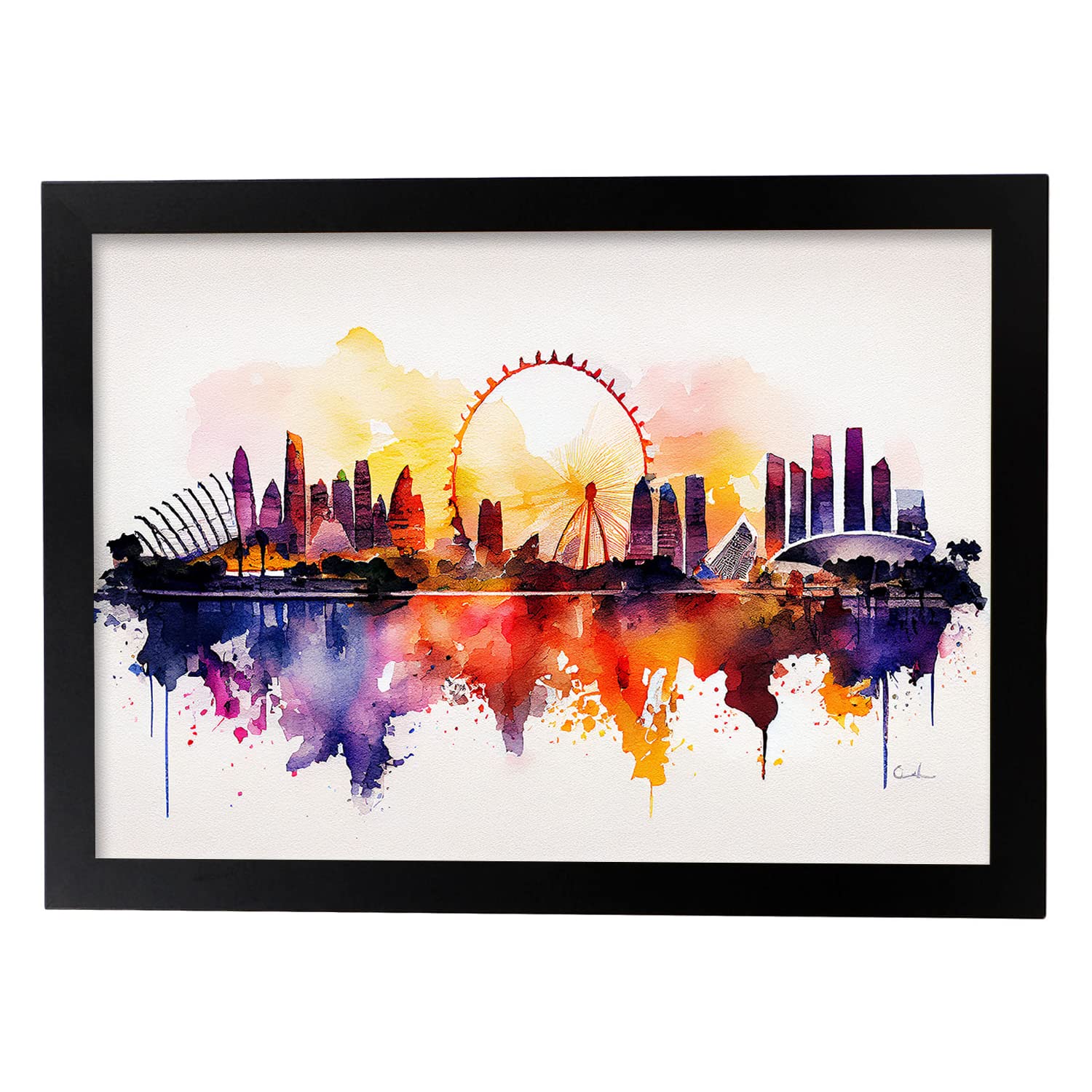 Nacnic poster de singapur en estilo acuarela originales ilustraciones a todo color de ciudades y monumentos del mundo y modelo 3 a3 con marco negro