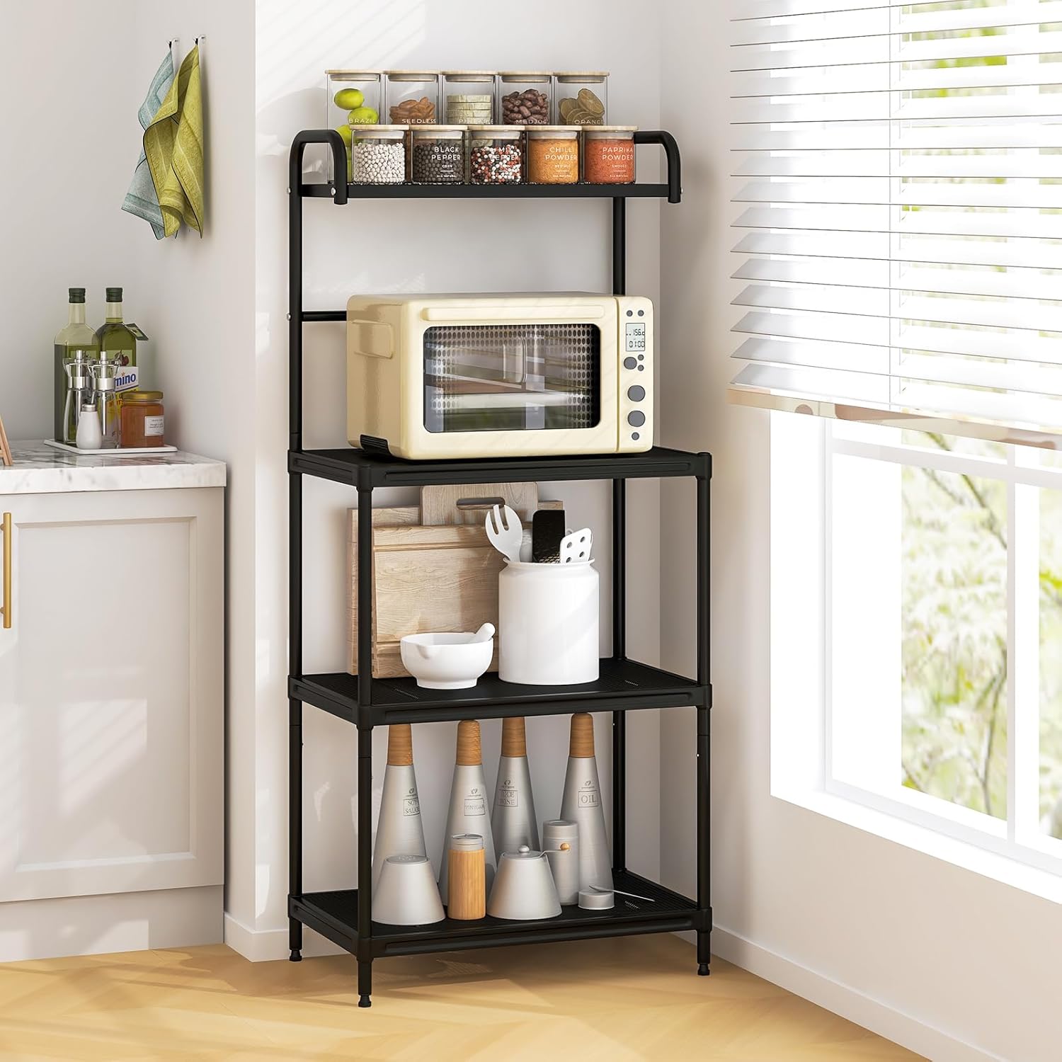 Étagère de Cuisine sur Pieds en Fer, Support de Rangement pour Four à Micro-Ondes de 4 Couches en Maille, Rack de Cuisine Métalliques (Noir) - 2