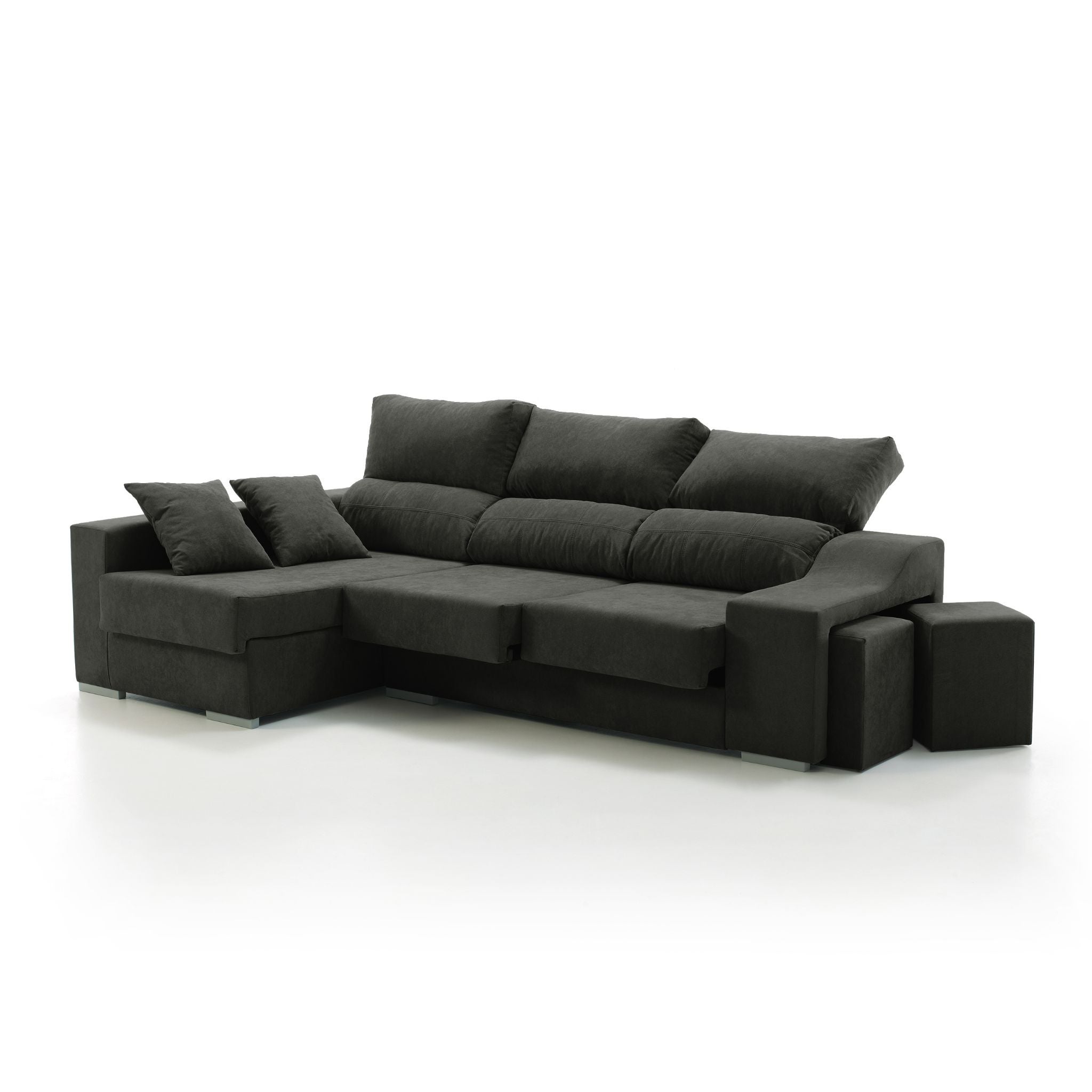 Sofa esquinero chaiselongue sultan izquierda 260x150 cm 4 plazas negro tejido con sistema acualine tanuk