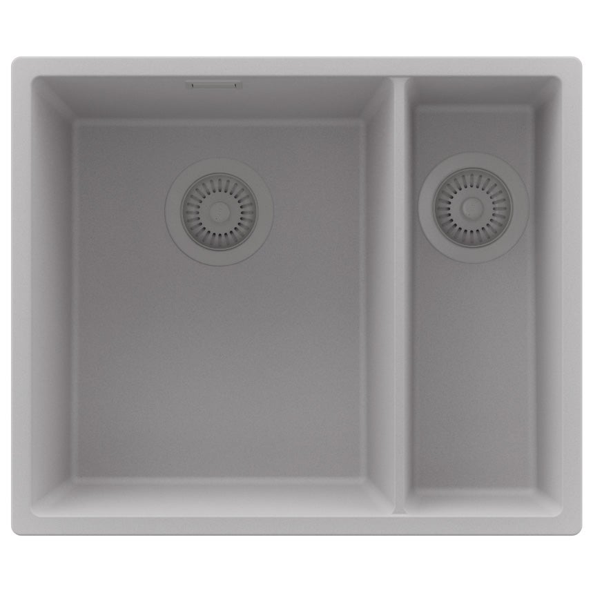 Zlewozmywak Szary 56x47cm, Zlew Kuchenny 1,5 Komorowy + Syfon, Nablatowy do szafki od 60cm - Londyn Slim Duo PRIMAGRAN