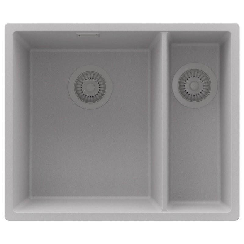 Zlewozmywak Szary 56x47cm, Zlew Kuchenny 1,5 Komorowy + Syfon, Nablatowy do szafki od 60cm - Londyn Slim Duo PRIMAGRAN