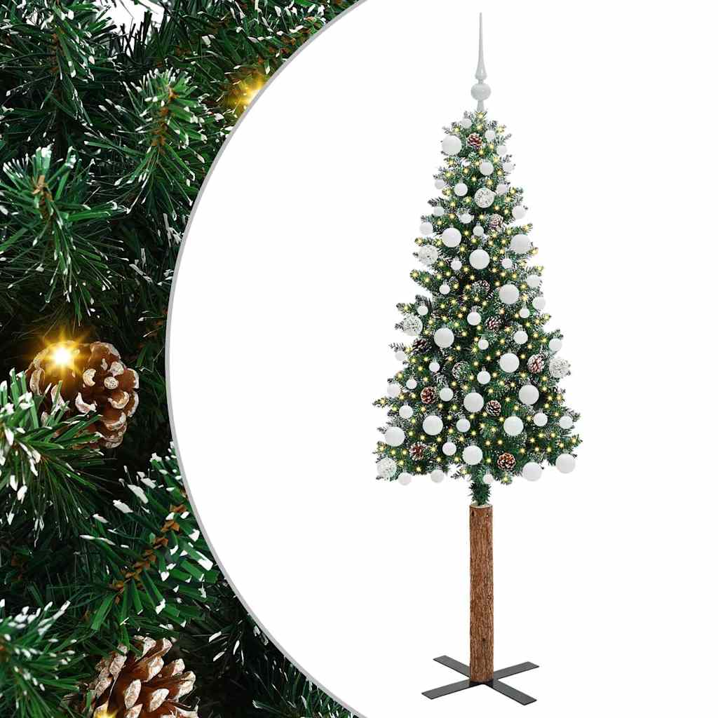 Szczupła Choinka z 300 diodami LED Zielony i Biały 180 cm