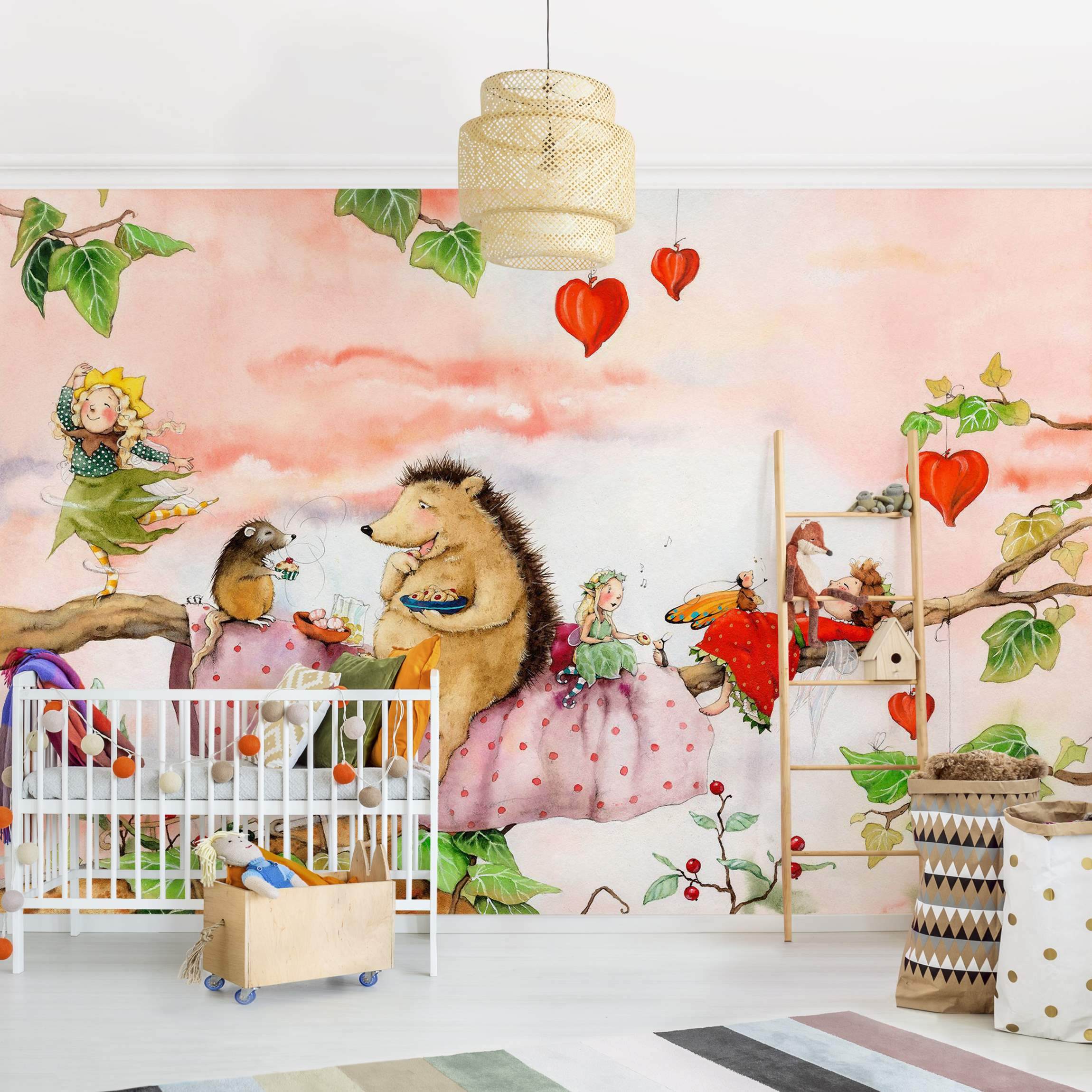 Papel pintado fotomural ilustración niños acuarela arte 40 - habitación infantil niña bebé - tnt 480 x 320 cm adhesivo
