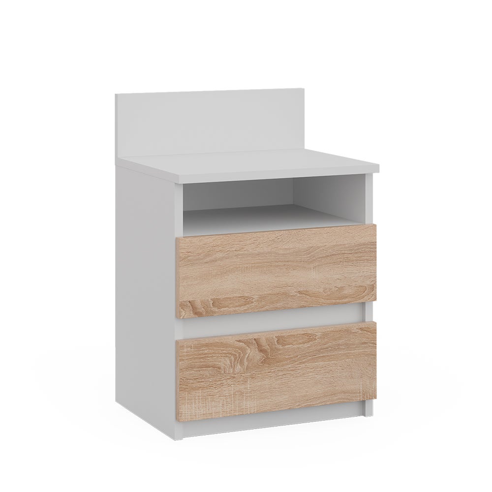 Vicco Stolik nocny Monty, Biały/Sonoma, 32.3 x 59.1 cm z 2 szufladami