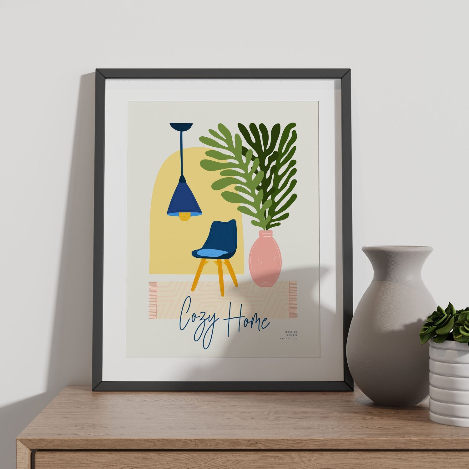 Póster pop art abstracto. casa agradable ilustraciones artísticas modernas para la decoración de interiores. marco blanco a3