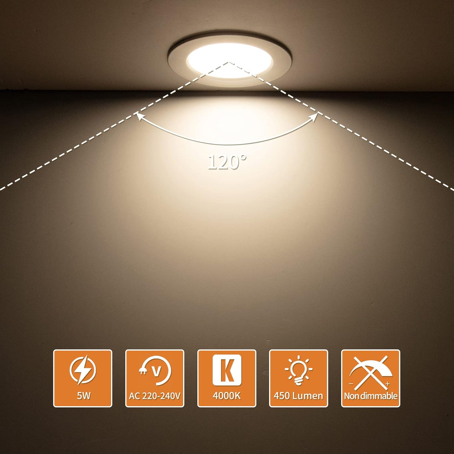 Spot LED encastrable Slimline, 5W, 450lm (équivalent à une ampoule à incandescence de 50W), spot de salle de bain étanche IP44, blanc neutre 4000K - 3