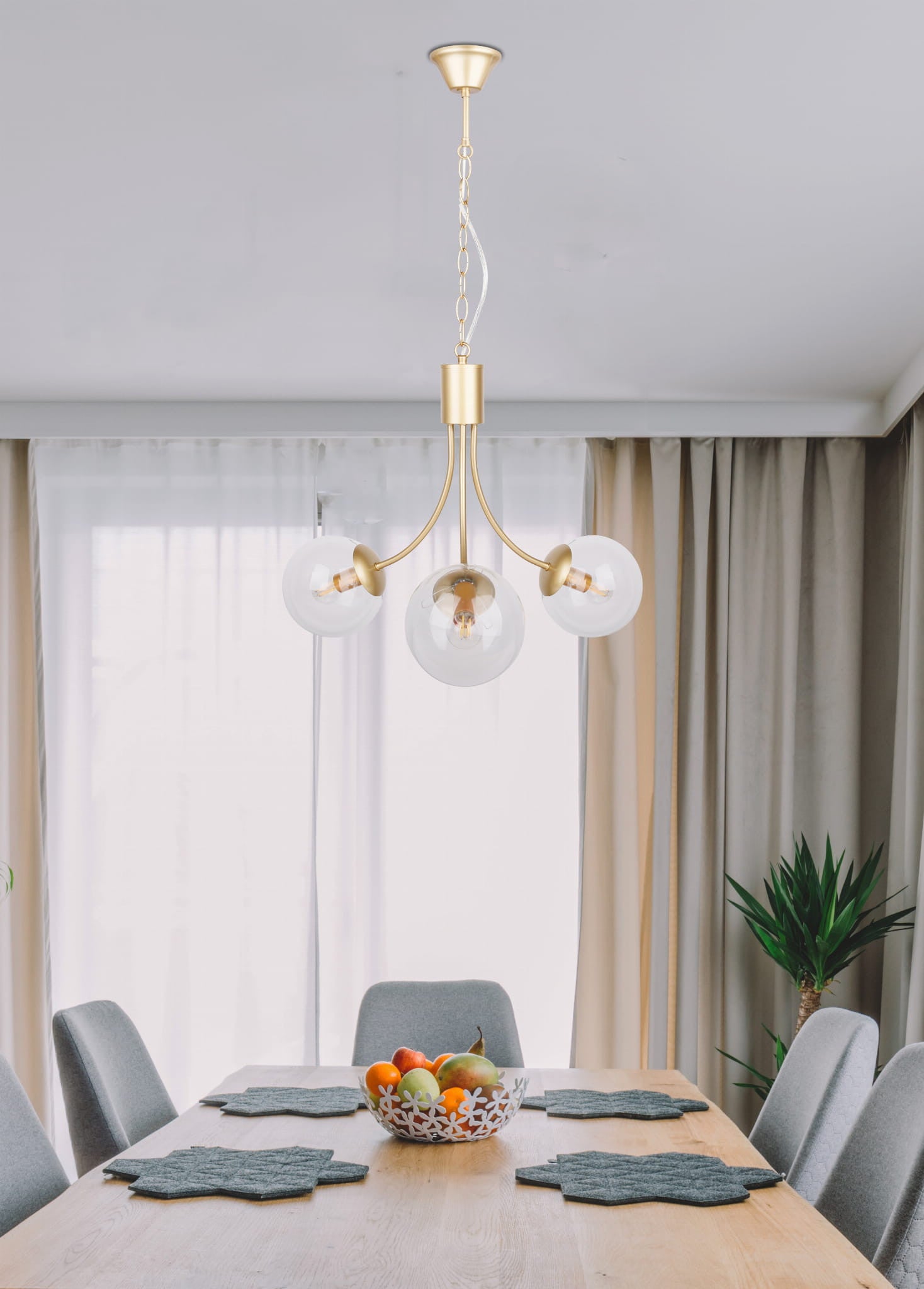 Lampa wisząca Dani złoto-przezroczysta 3xE14x40W wym: 115 x 48 x 48 cm szkło Candellux - 2