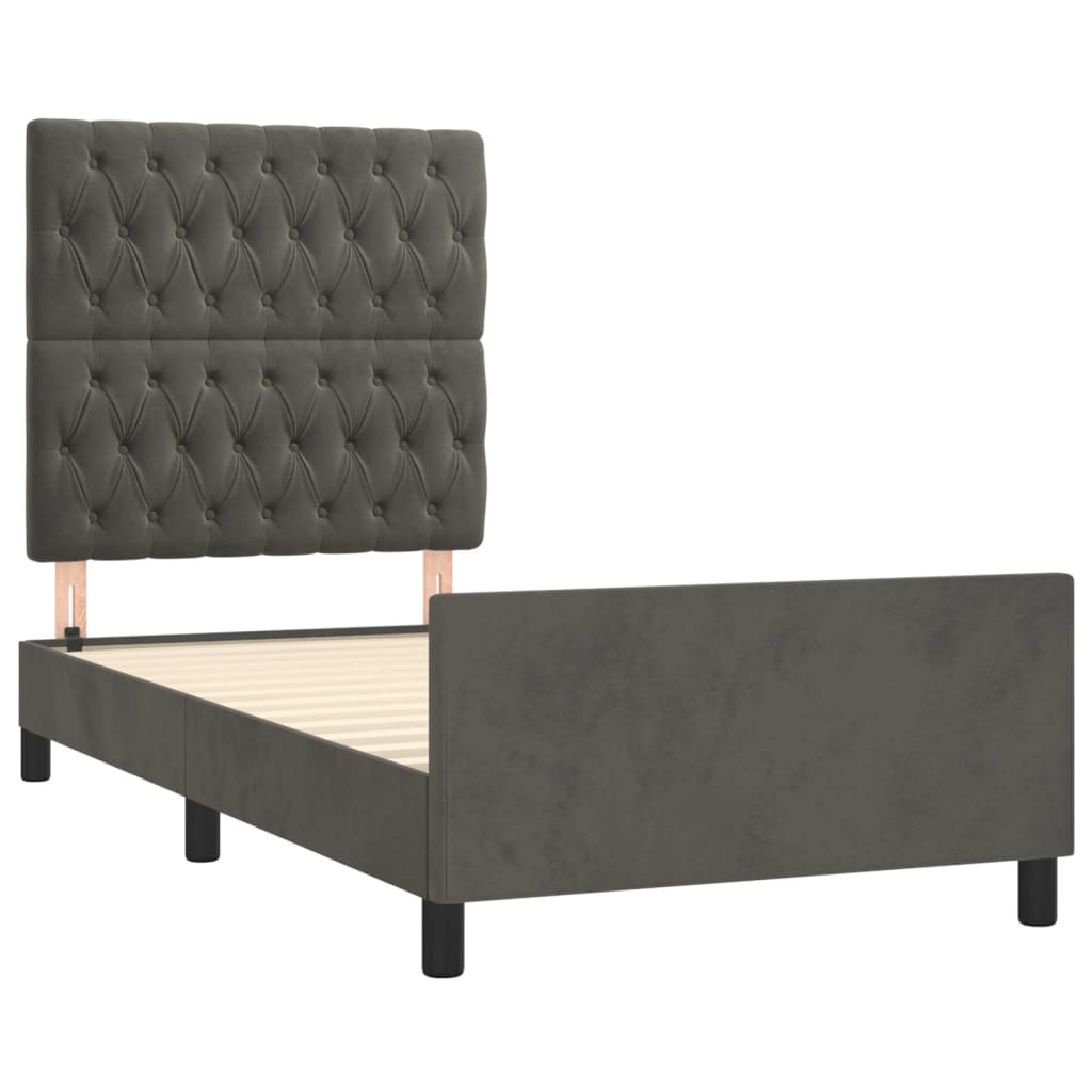 Cadre de lit sans matelas gris foncé 100x200 cm velours - 4