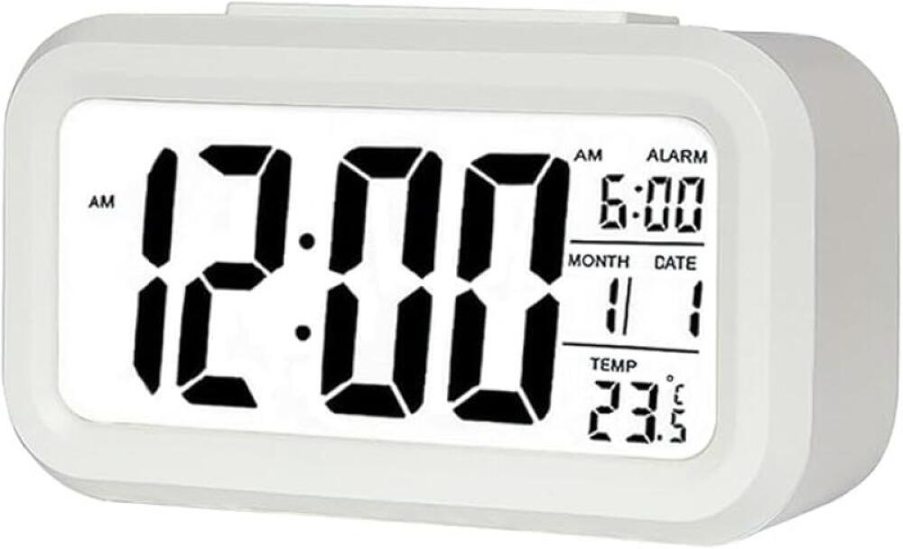 Budzik - z temperaturą - plastikowy - na baterie - 1 szt. - biały