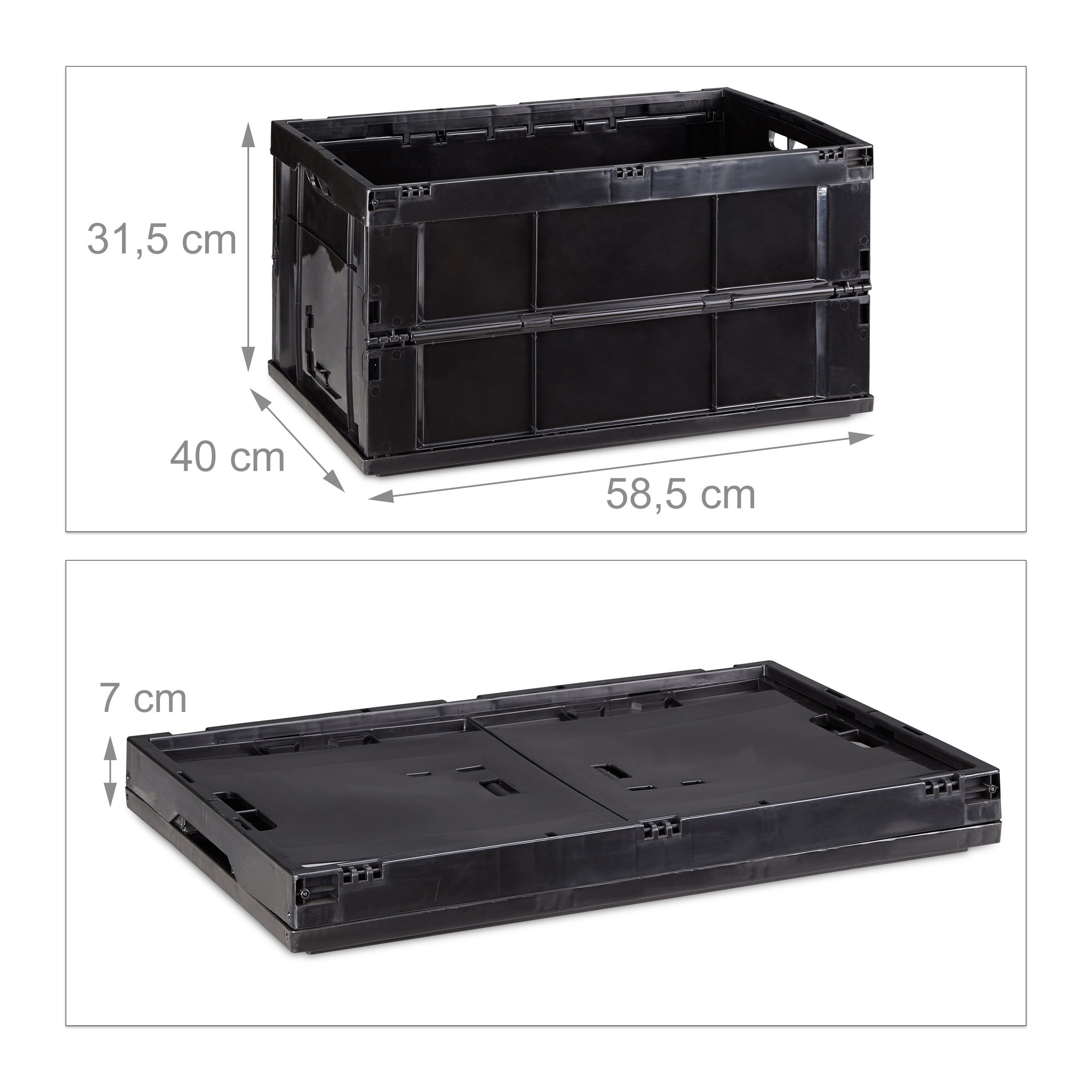 Boîte pliable couvercle, lot de 2, caisse de rangement, plastique, coffre transport 60 litres 31,5 x 58,5 x 40 cm, noir - 4