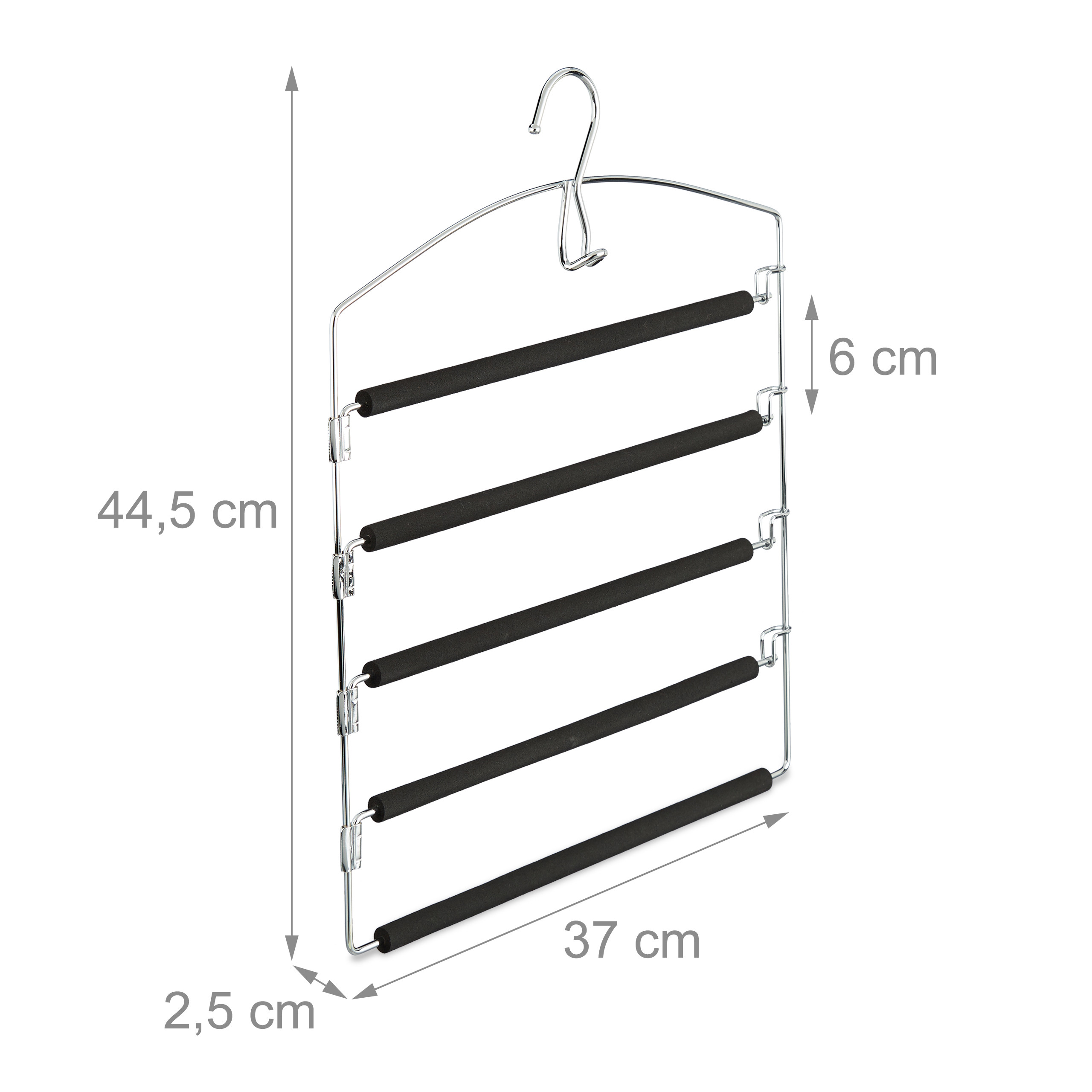 12x Cintre multiple en métal peu encombrant rembourré pour robes pantalons HxlxP: 44,5 x 37 x 2,7 cm, argent/noir - 4