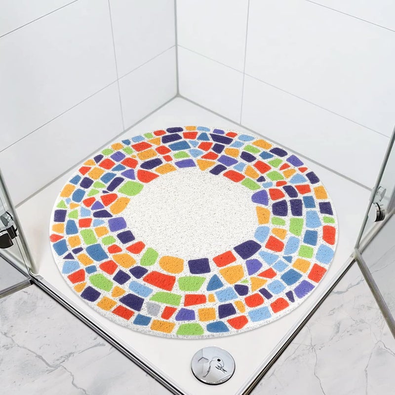 Kolorowa, okrągła, antypoślizgowa mata prysznicowa o wymiarach 60 x 60 cm, wykonana z trójkątnej lufy z odpływem, do prysznica i wanny.