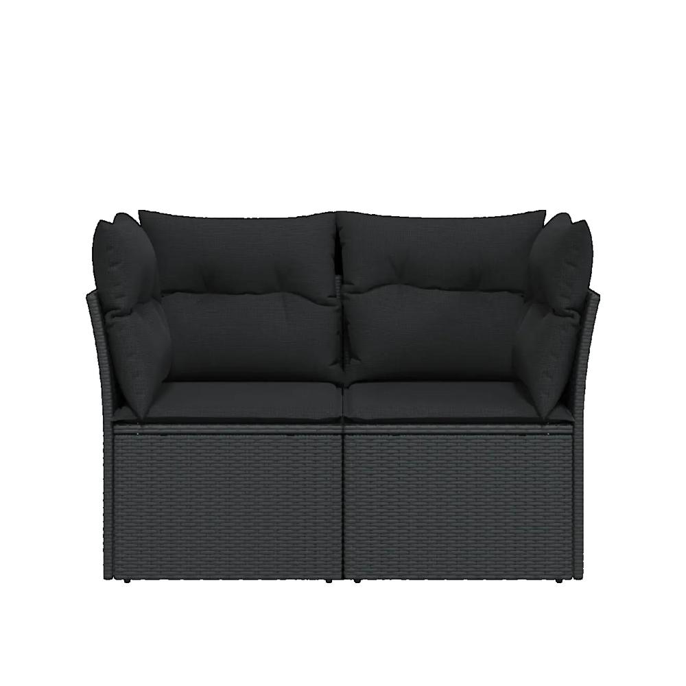 Sofa ogrodowy vidaXL 2-osobowy z plecionki żywicznej z czarnymi poduszkami