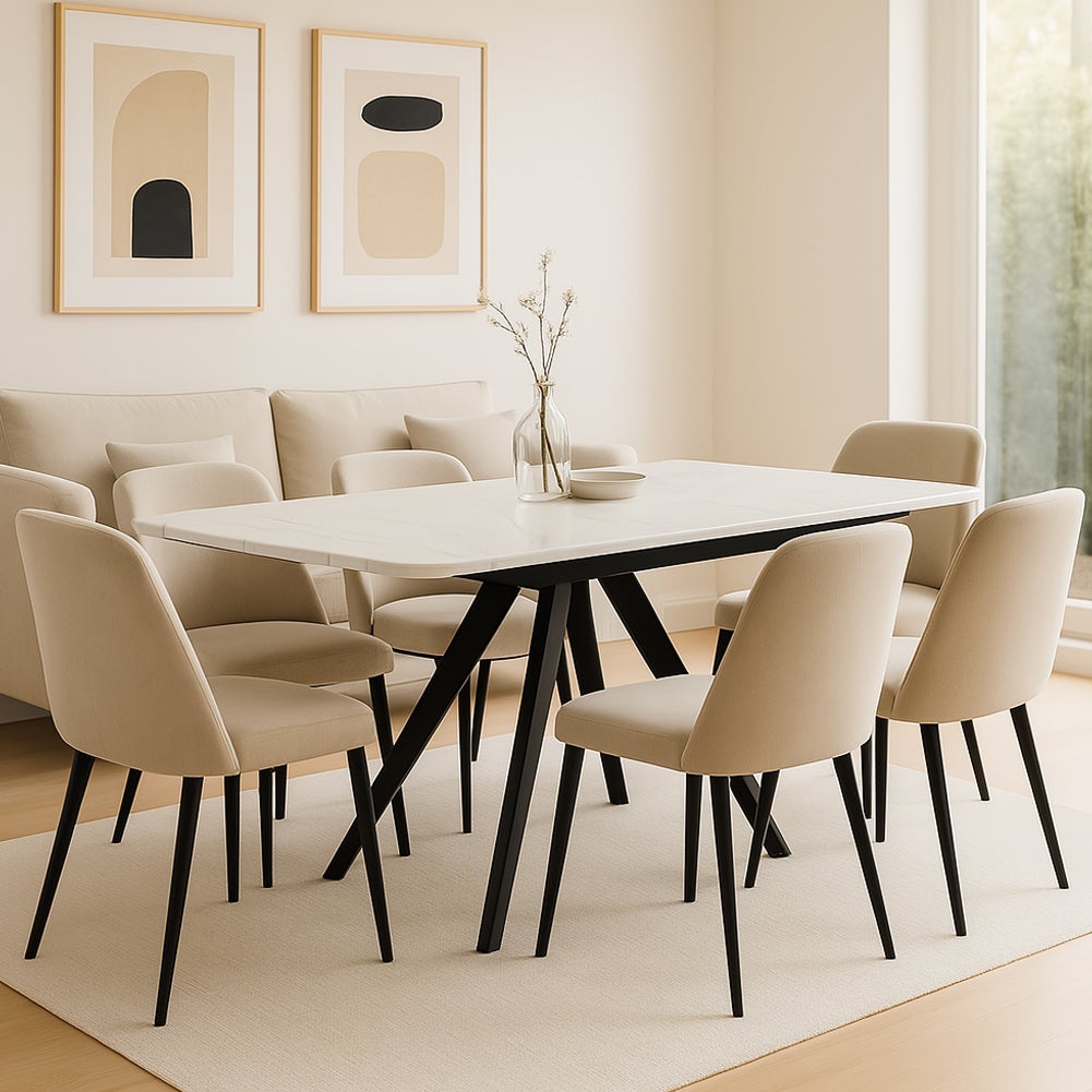 Tavolo Allungabile Rotante Ceramica Effetto Marmo Bianco 6-8 Posti Salvaspazio - 2