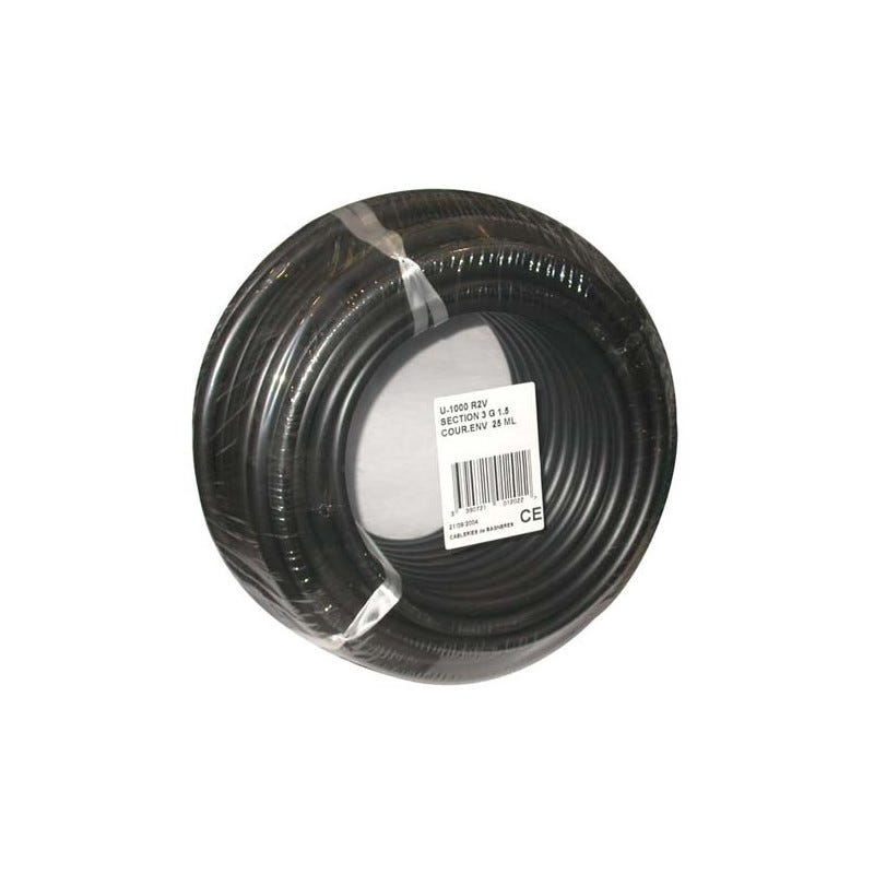 CABLE RIG.R2V 3G1.5 25M NOIR ELECTRALINE - 20218278D | Leroy Merlin