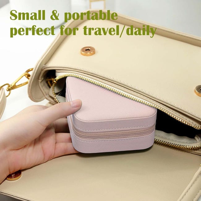 Mini joyero de viaje, caja portátil de cuero sintético para guardar pendientes, juego de 6, color rosa - 4