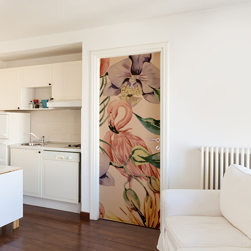 Pegatina de la puerta, pegatina de decoración adhesiva para modelos de flamenco rosa, 204 cm x 83 cm