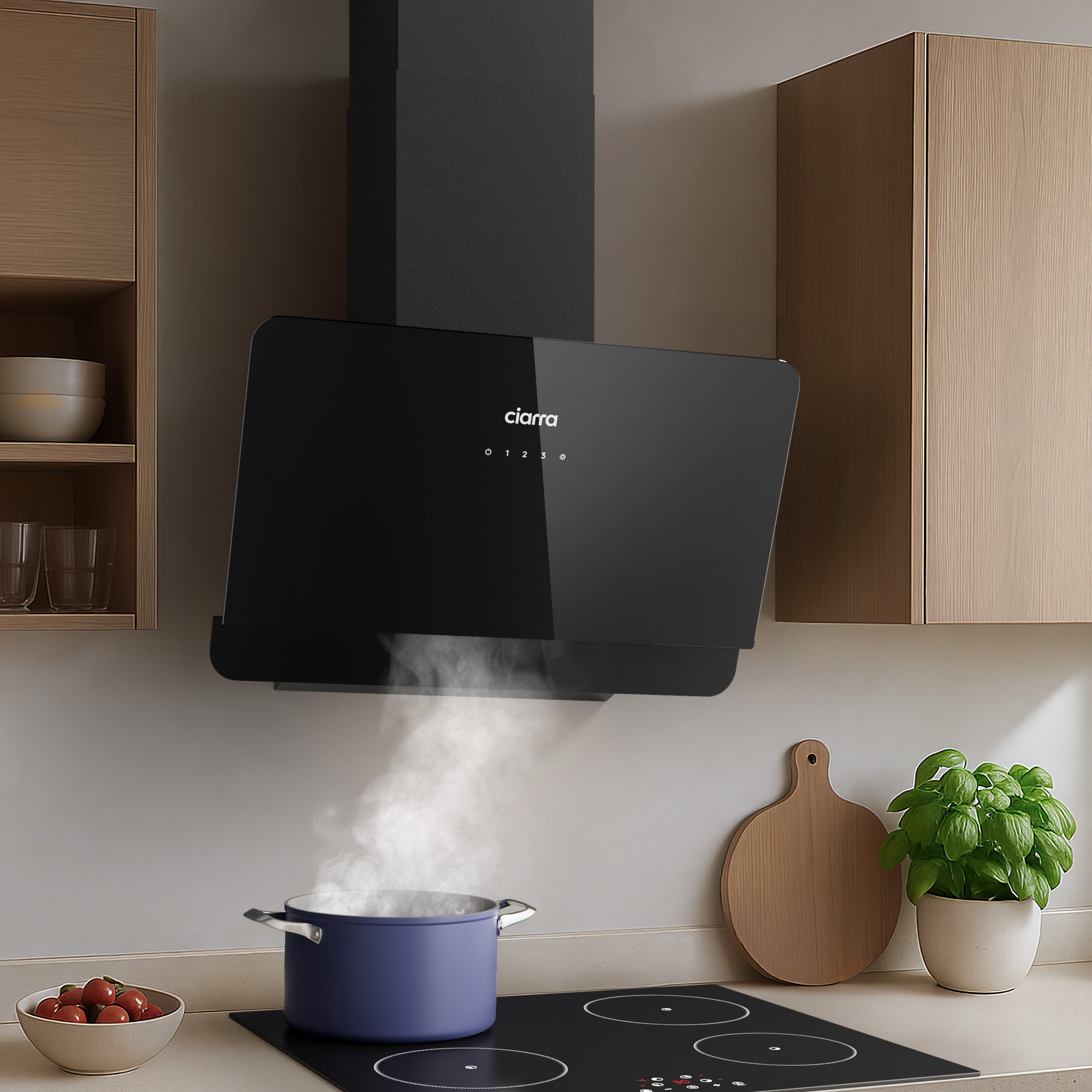 CIARRA Cappa a parete 60cm 590m³/h Classe A+ Comandi Touch 3 Velocità Ricircolo o Scarico Nero CD6765CB - 4