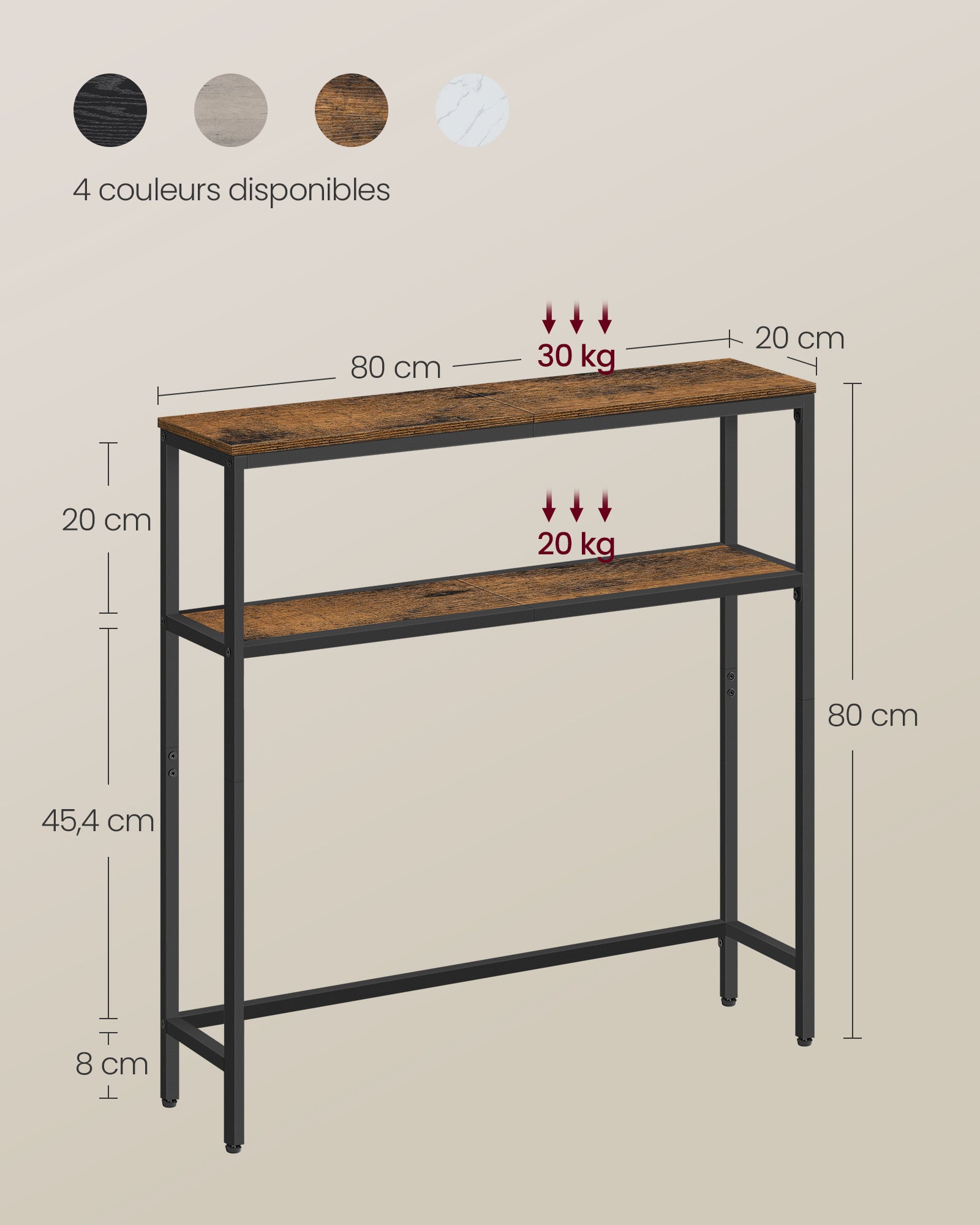 Console pour Couloir, Table de Salon Fine à 2 Niveaux, 20 x 80 x 80 cm, Table d’Appoint avec 2 Étagères, Marron Rustique et Noir d'Encre - 5