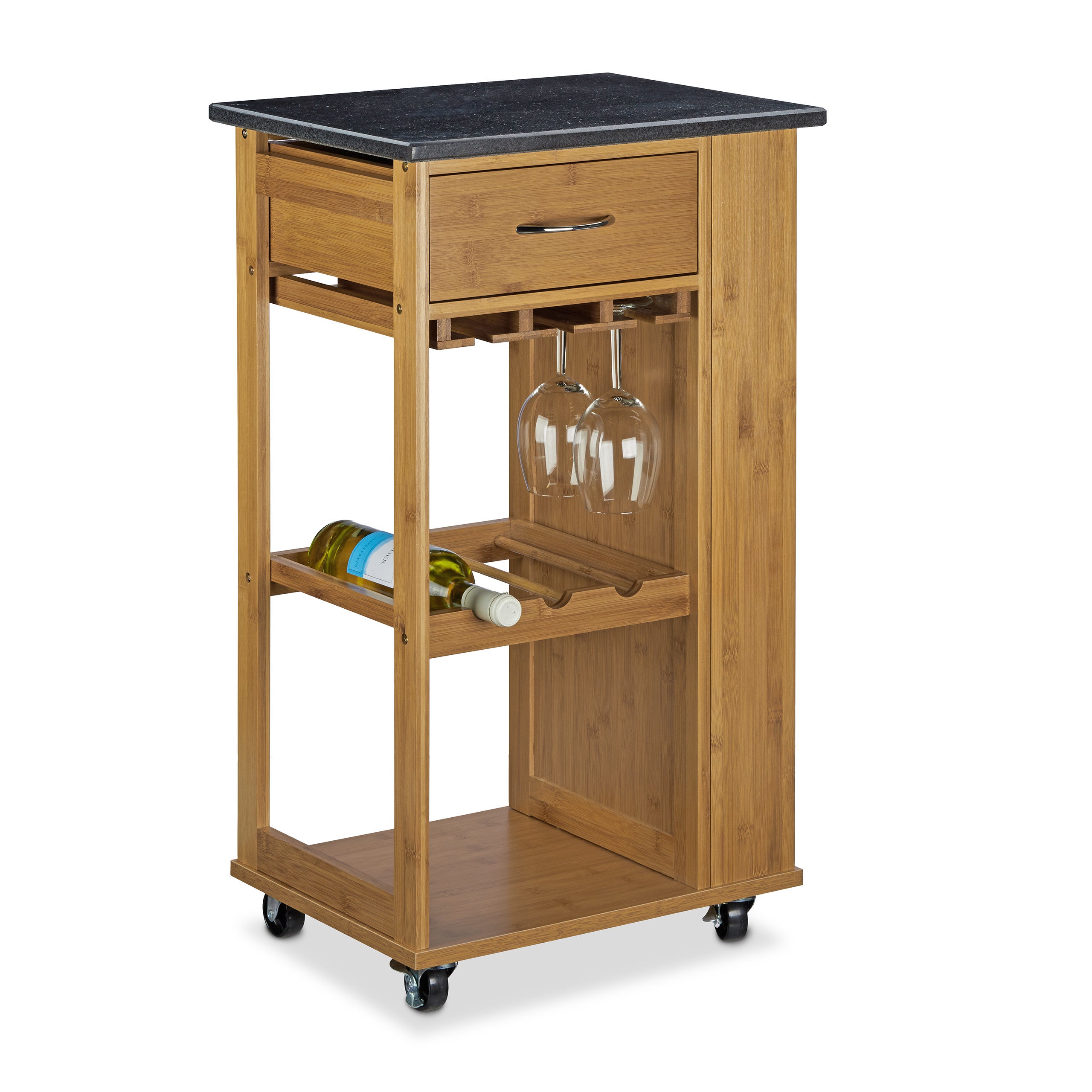 Desserte de cuisine ALFRED, roulettes, bambou, inox, 81,5 x 47,5 x 37,5 ...