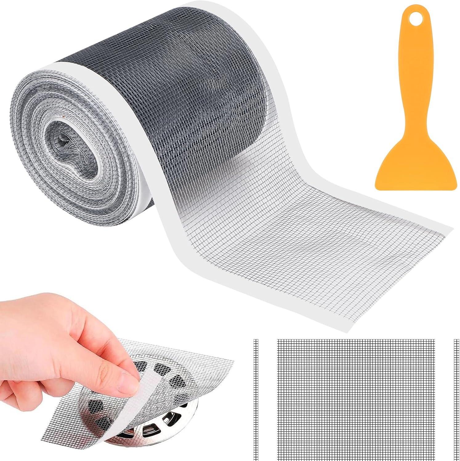 70 Pezzi Retina Per Scarico Doccia Usa E Getta - Filtro Raccoglicapelli Adesivo 10x10 Cm Per Lavandino, Vasca, Cucina - copertina