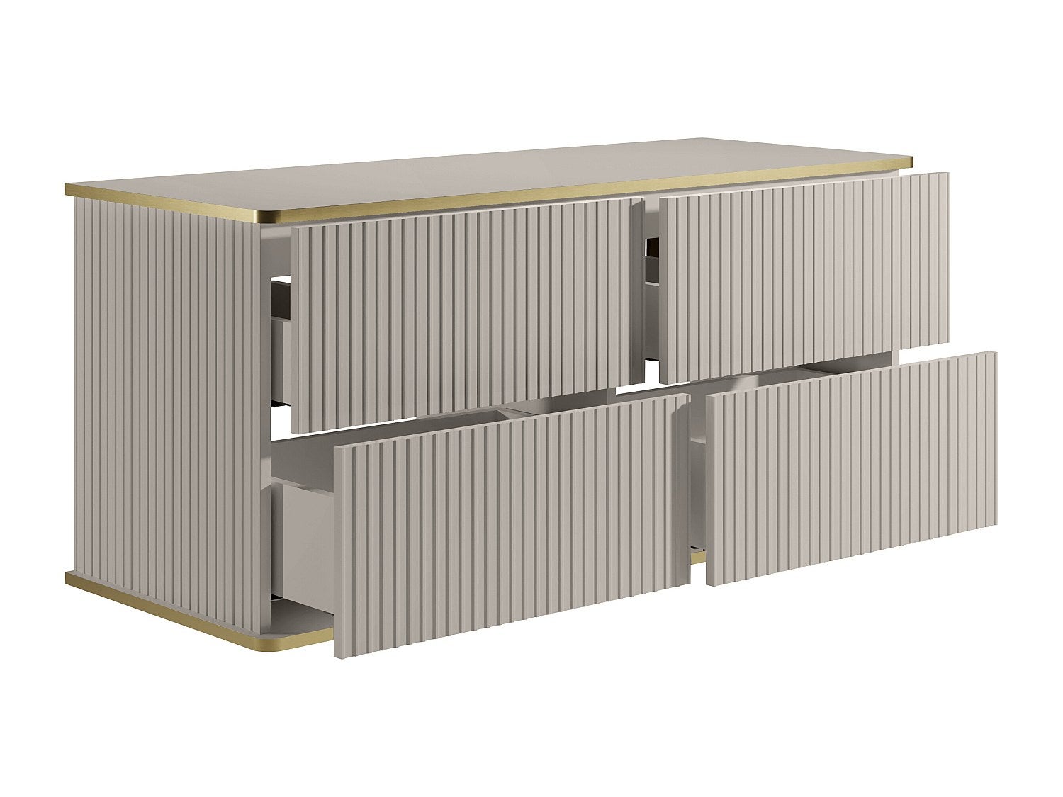 Meuble sous vasque suspendu strié liseré doré - Beige - 120 cm - KELIZA - 4