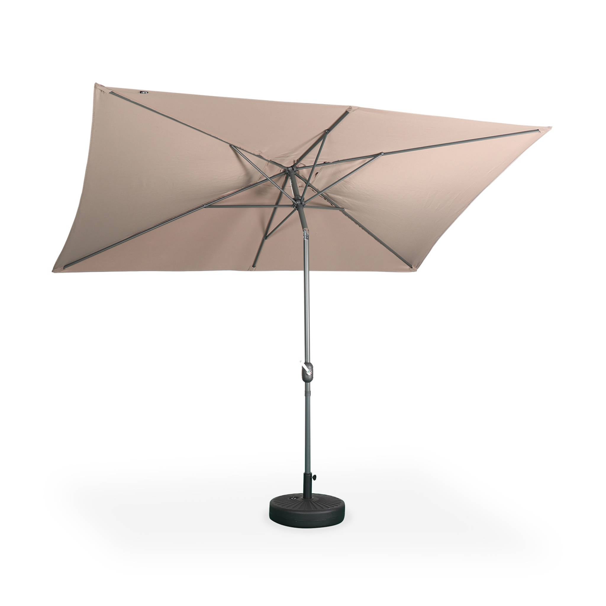 Parasol droit rectangulaire 2x3m - Touquet taupe - mât central en aluminium orientable et manivelle d'ouverture - 3