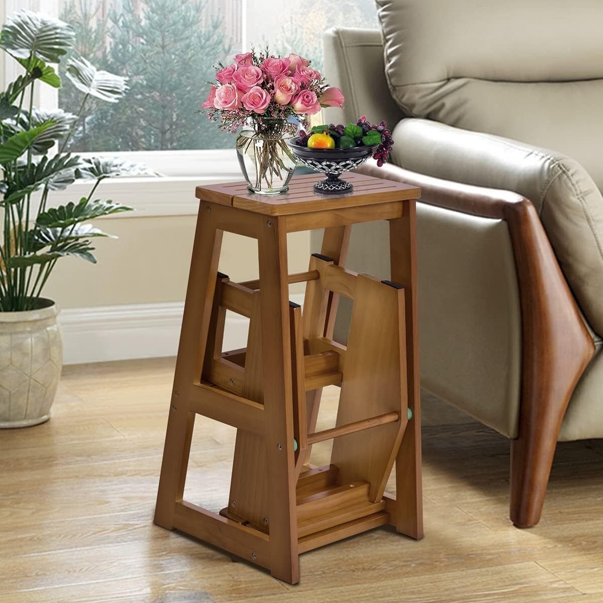 Passo Sgabello Scale Vintage Scaletta Sgabello Pieghevole 3 gradini in Legno per Bambini Adulti Leggera e Pieghevoli Cucina casa Scala Multiuso Compatta Antiscivolo, Max. 150 kg