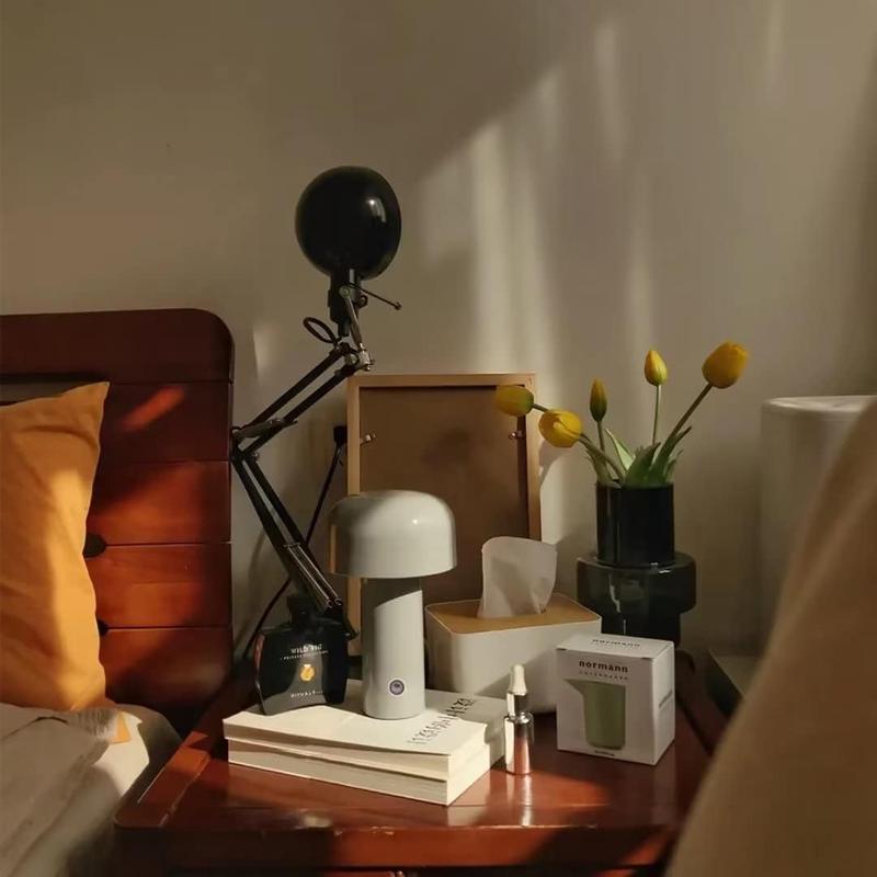 Black LED mushroom table lamp, wireless, rechargeable, touch-sensitive ...