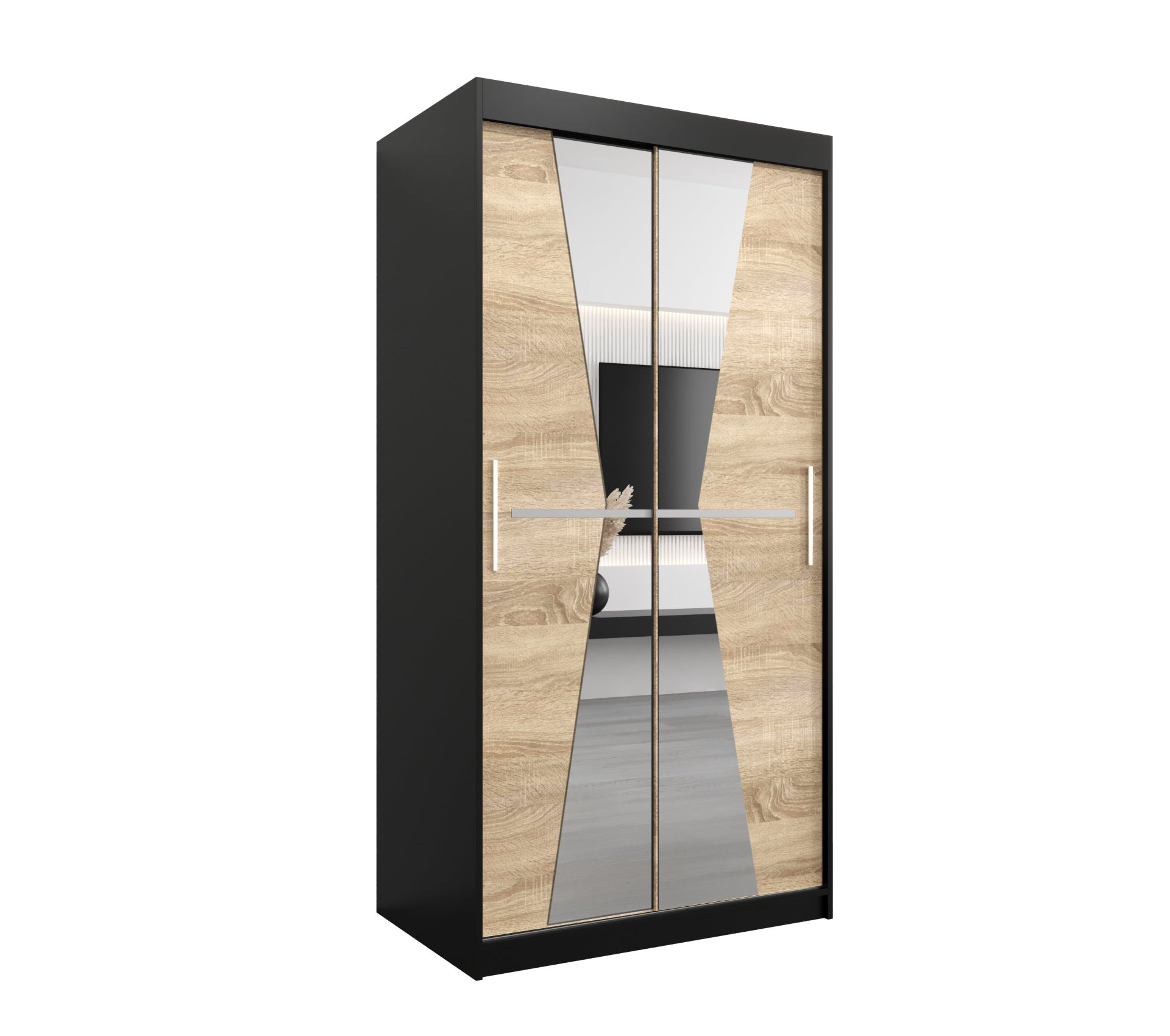 Szafa przesuwna garderoba MAROKO 100 x 62 x 200 cm Czarny + Sonoma - Abiks Meble