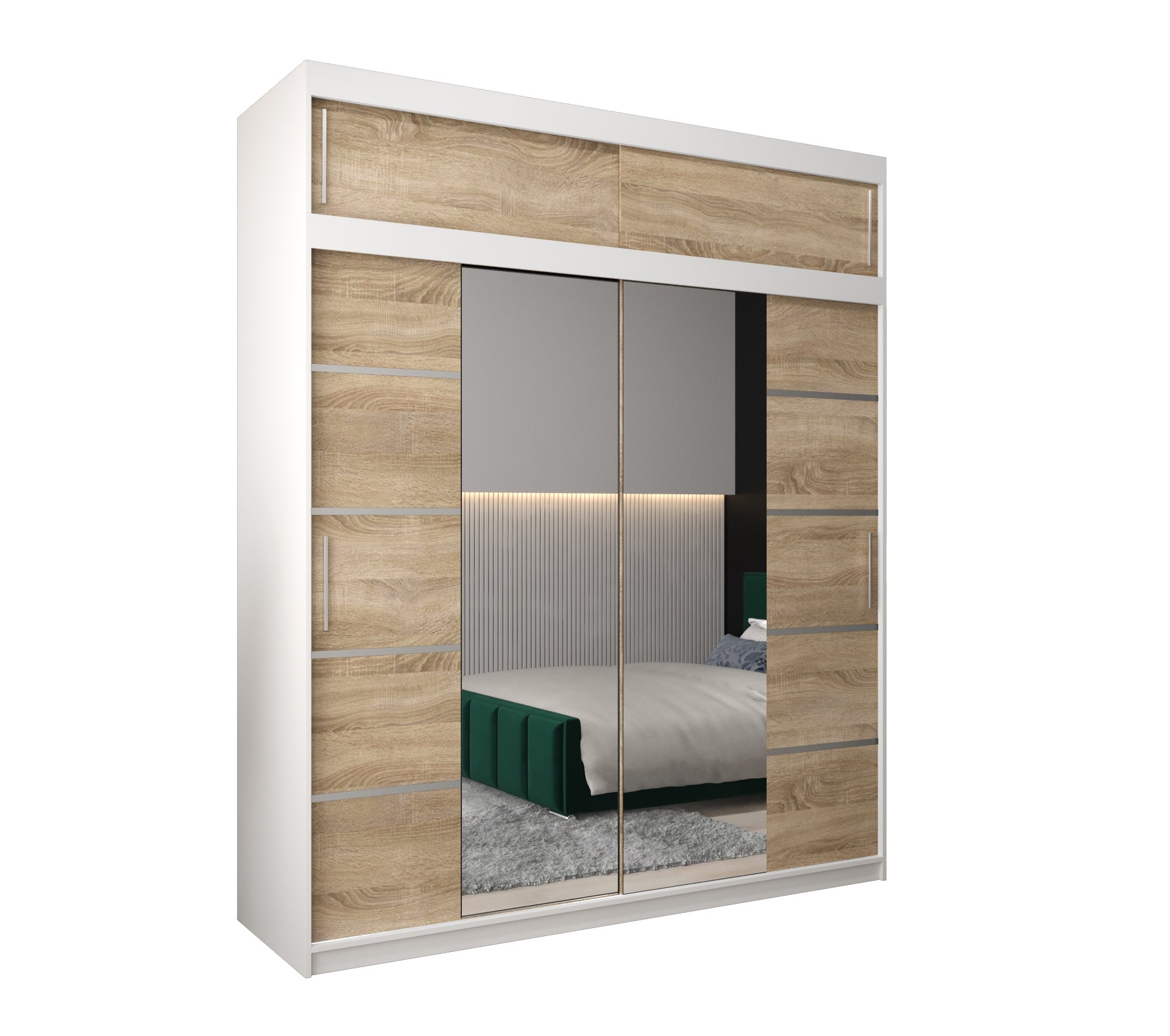 Szafa przesuwna z nadstawką garderoba Verona 4 200 x 62 x 240 cm Biały + Sonoma - Abiks Meble