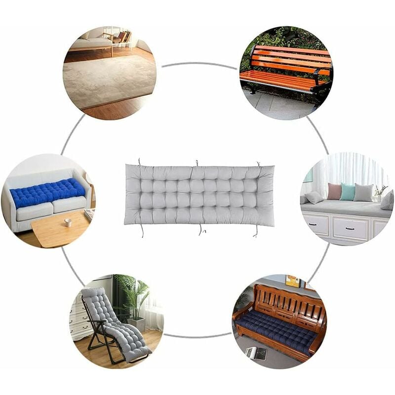 Coussin rectangulaire en coton pour banc de jardin 2 ou 3&nbsp;places, 8&nbsp;cm d'épaisseur, pour chaise longue, , intérieur et extérieur, gris, 110 x 40&nbsp;cm - 5