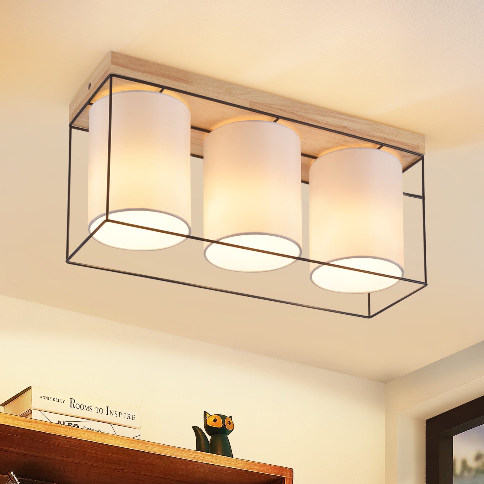 ZMH Lampa sufitowa retro E14 z 3 źródłami światła i industrialnym kloszem z tkaniny