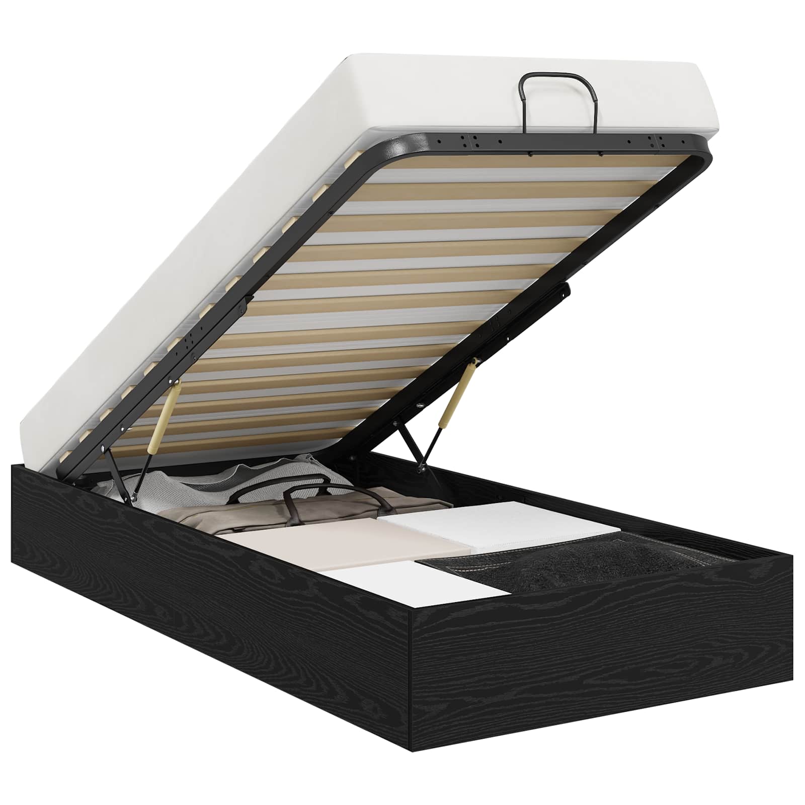 Cadre de lit ottoman avec rangement chêne noir 193 x 90 x 25 cm - 2