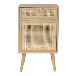 Mesita De Noche Boho HOMCOM - 2 Cajones De Rejilla, Patas De Madera, Ideal Para Dormitorio O Salón 40x40x56 Cm