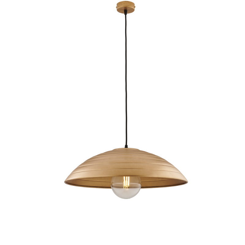 Lampa wisząca Sender Ø50 cm, czarne lakierowane żelazo, dekor stare złoto, regulowany kabel w oplocie, 1 światło