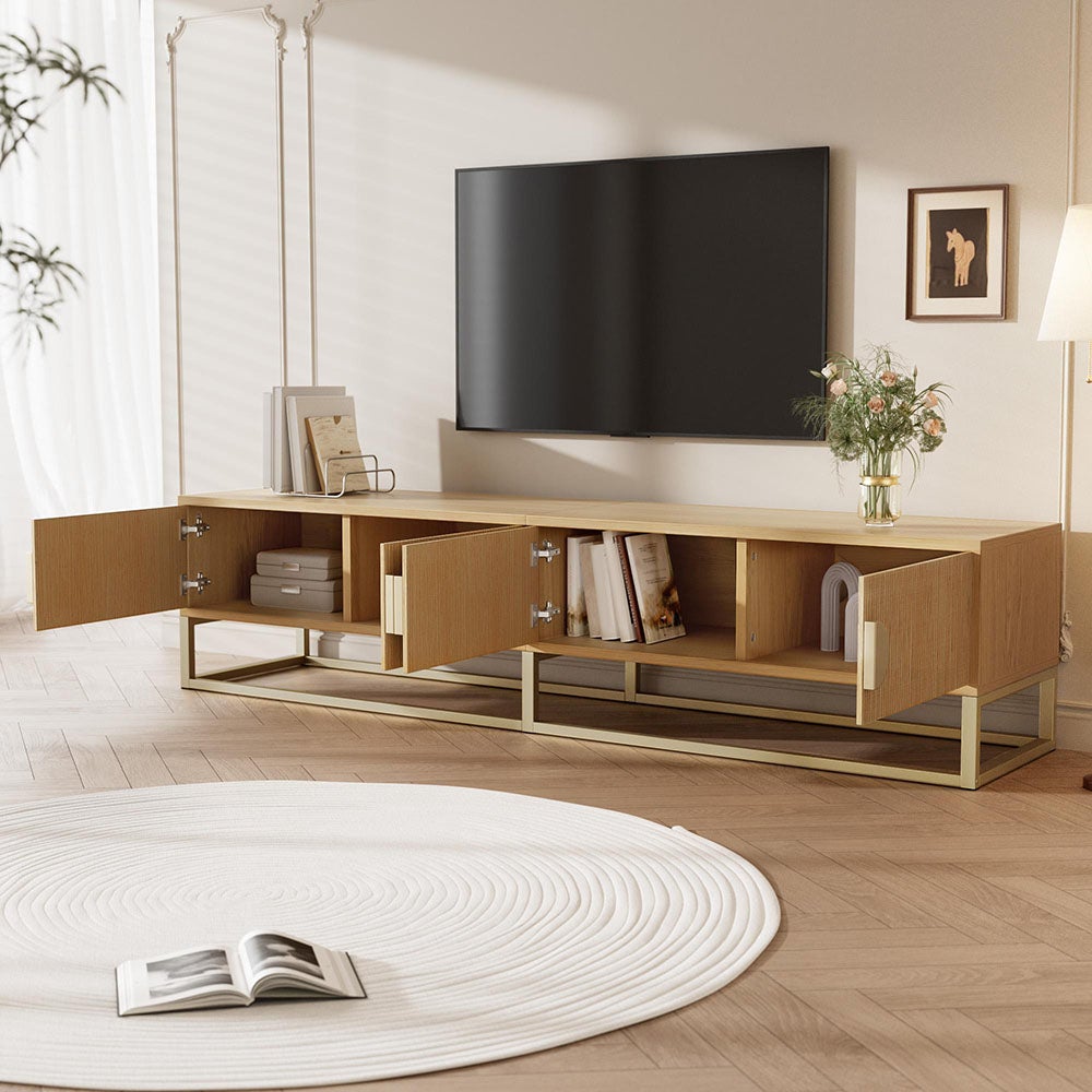 Meuble TV Blanc 180 Cm Avec 4 Tiroirs Et Portes En Verre - Console De Salon Vintage, Rangement Spacieux, Livré Assemblé