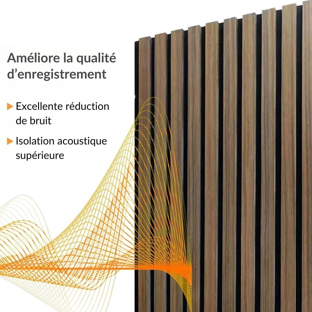 Lot de 6 Panneaux Acoustiques Muraux - Tasseaux Finition Chêne Blanc - Fond Noir - 240x60x2,2cm - SILAMP - 9