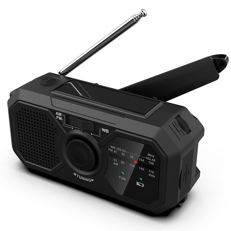 Radio na korbę solarną Survival AM/FM Radio Dynamo USB-C 1200mAh Ładowalna z latarką LED Alarm SOS