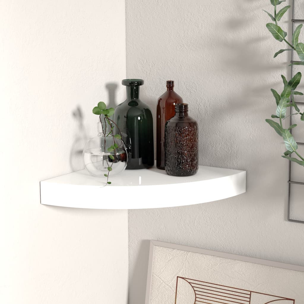 Étagère d'angle flottante Blanc brillant 25x25x3,8 cm MDF - 2