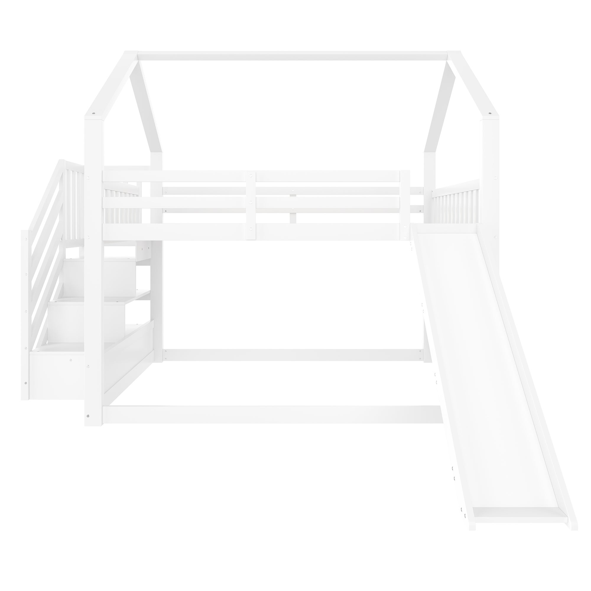Lit superposé 140x200cm avec escalier de rangement et toboggan, lit d'enfant avec barrières, blanc - 7